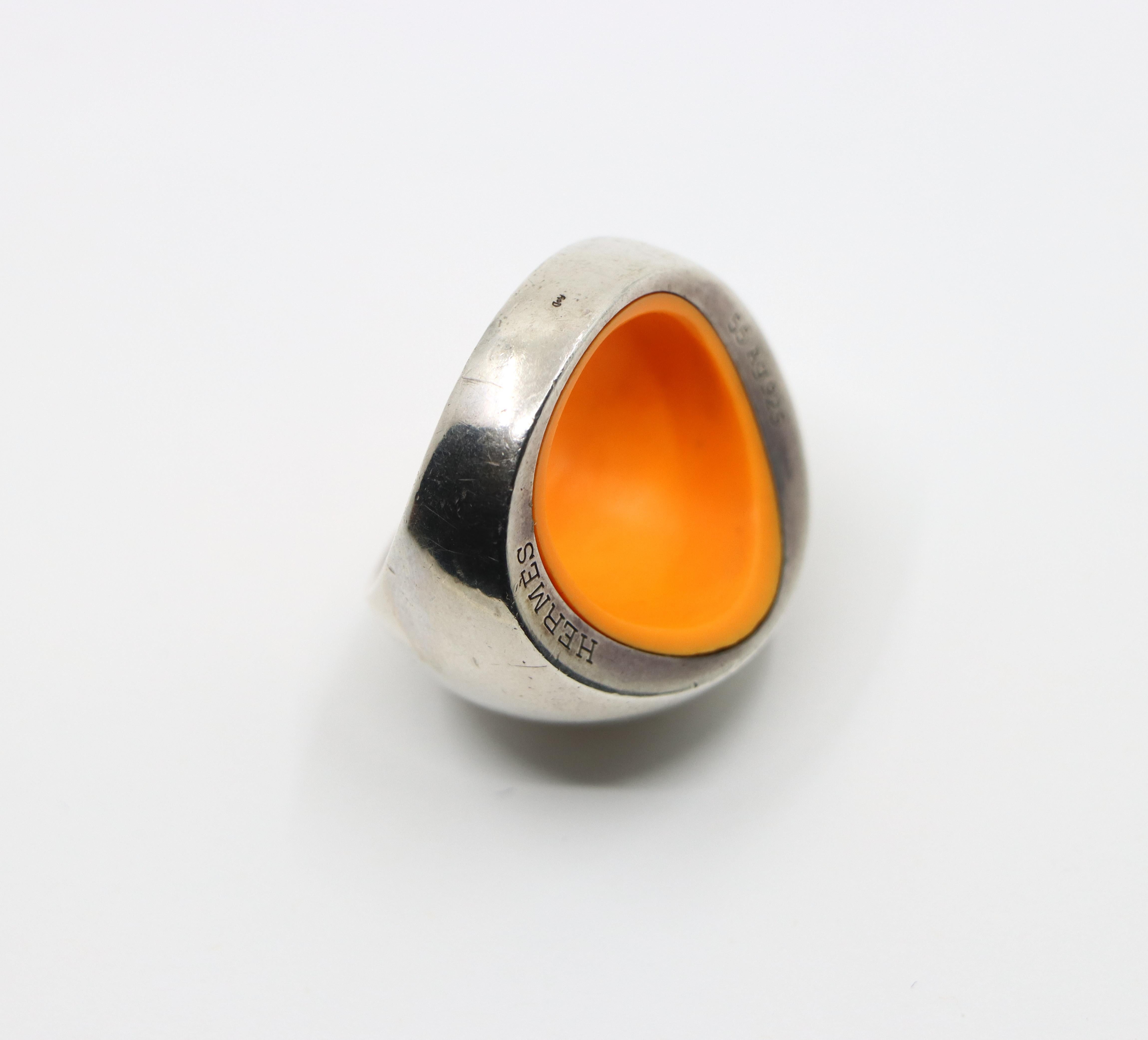 Hermes Sterling Silver Quark Cocktail Orange Ring 9