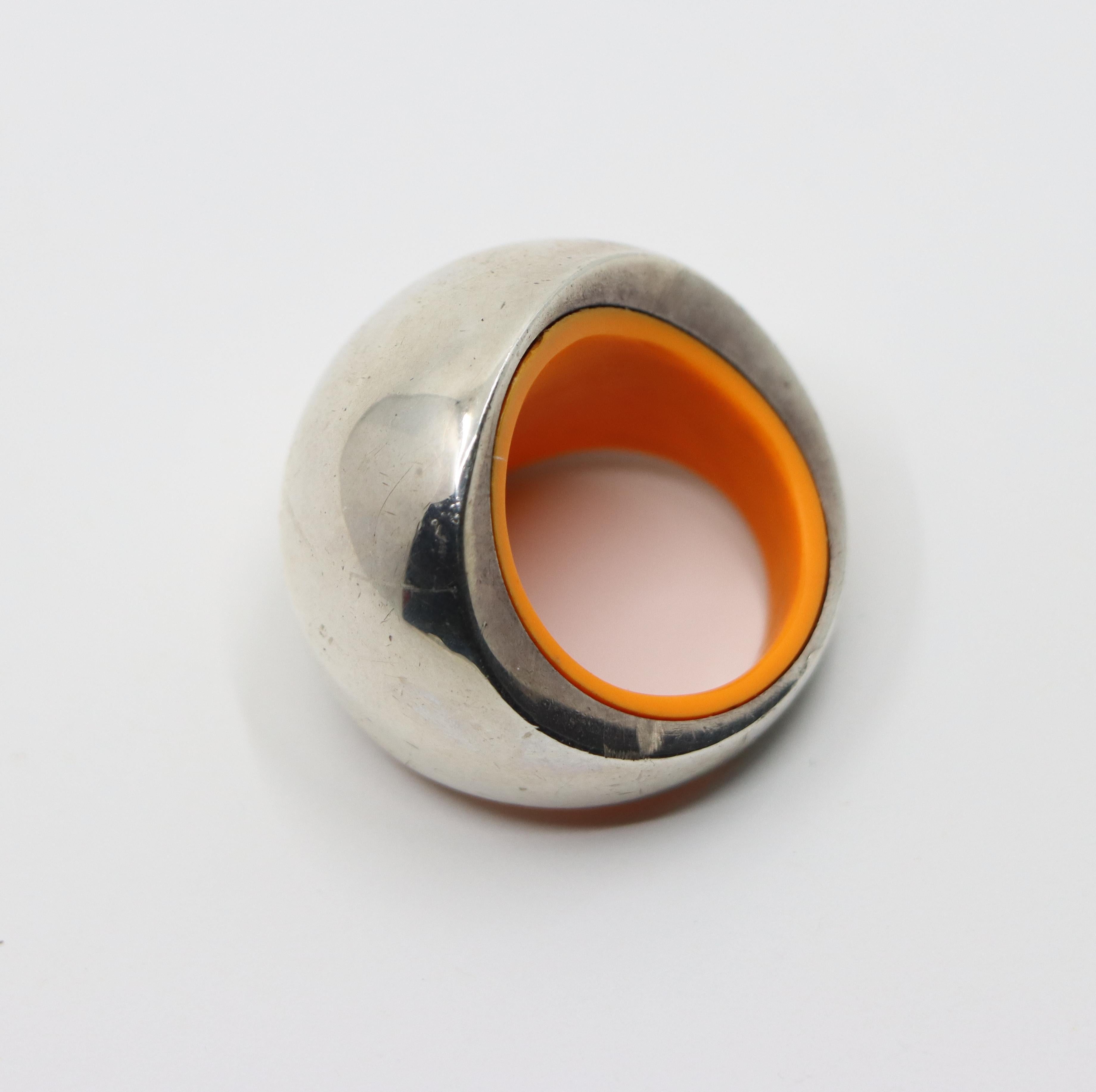Hermes Sterling Silver Quark Cocktail Orange Ring 10