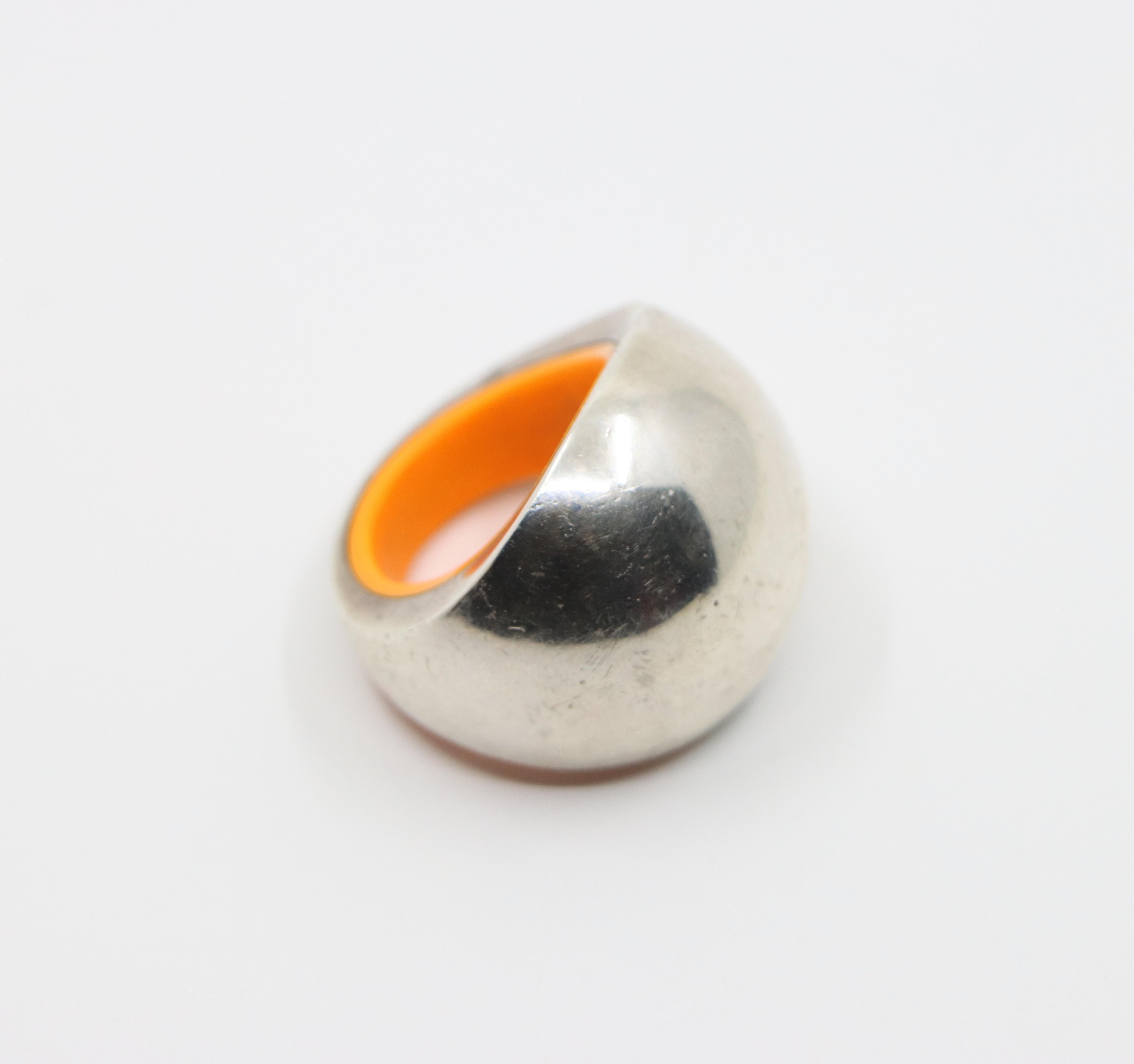 Women's or Men's Hermes Sterling Silver Quark Cocktail Orange Ring