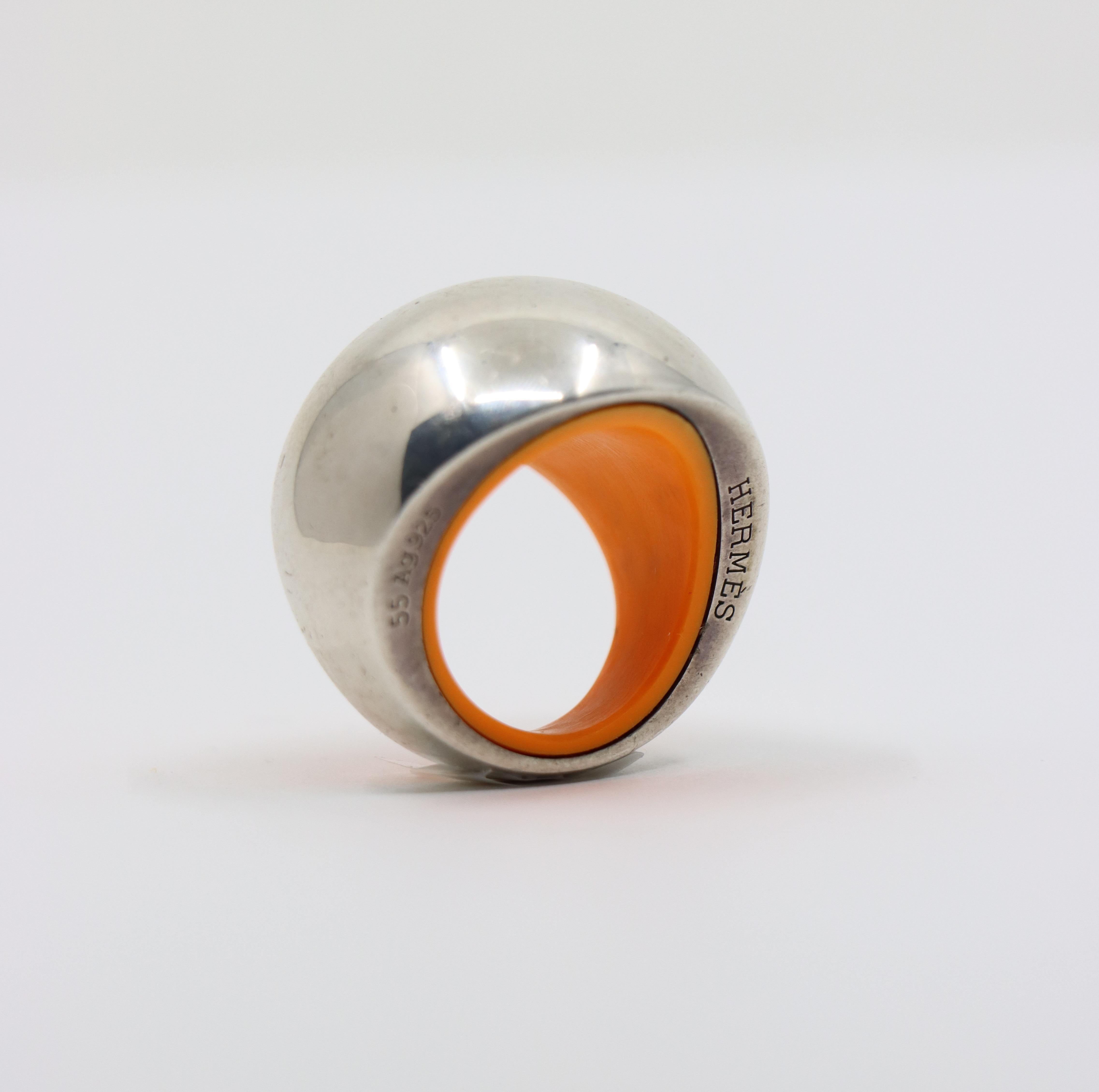 Hermes Sterling Silver Quark Cocktail Orange Ring 2
