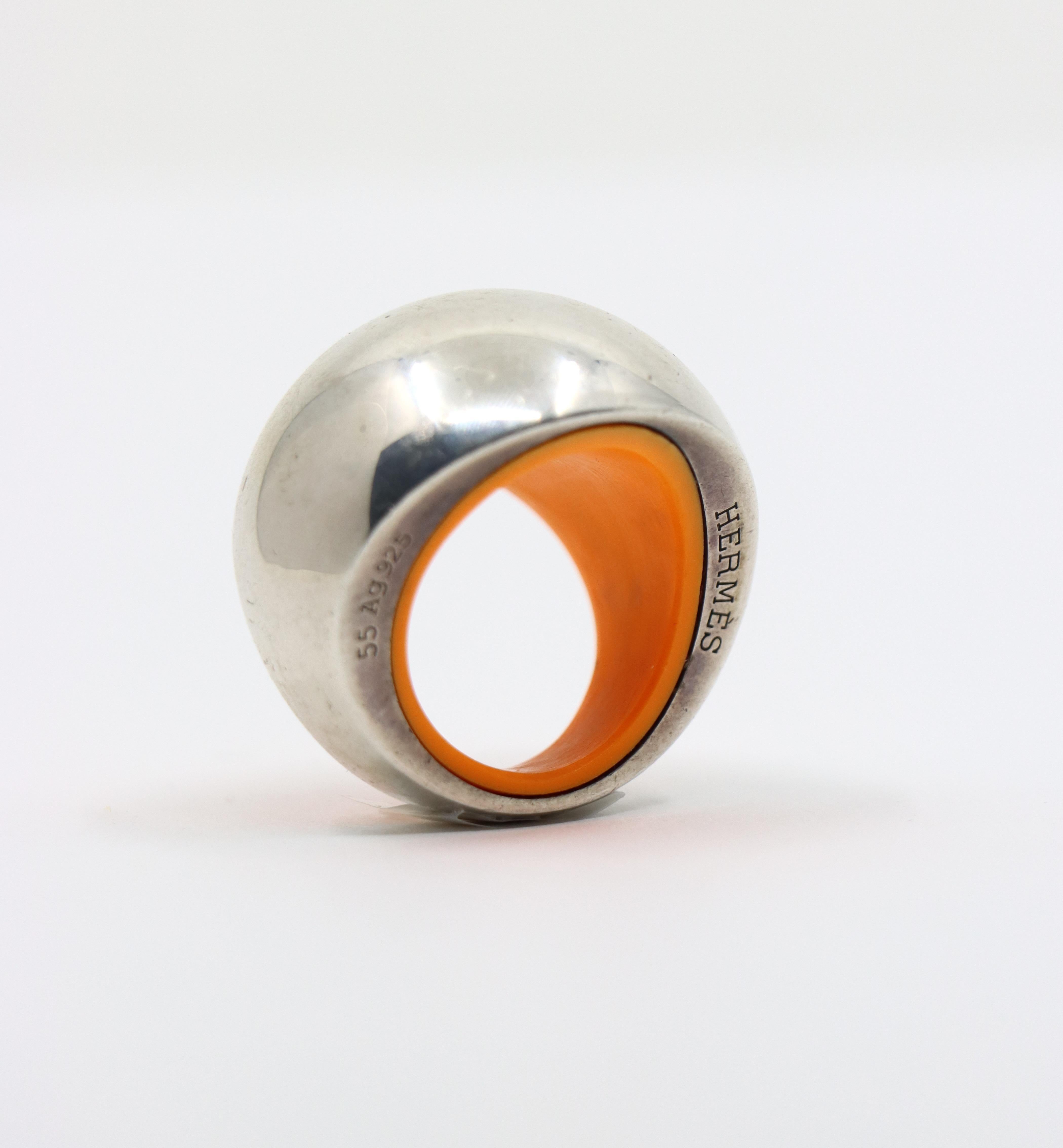 Hermes Sterling Silver Quark Cocktail Orange Ring 3