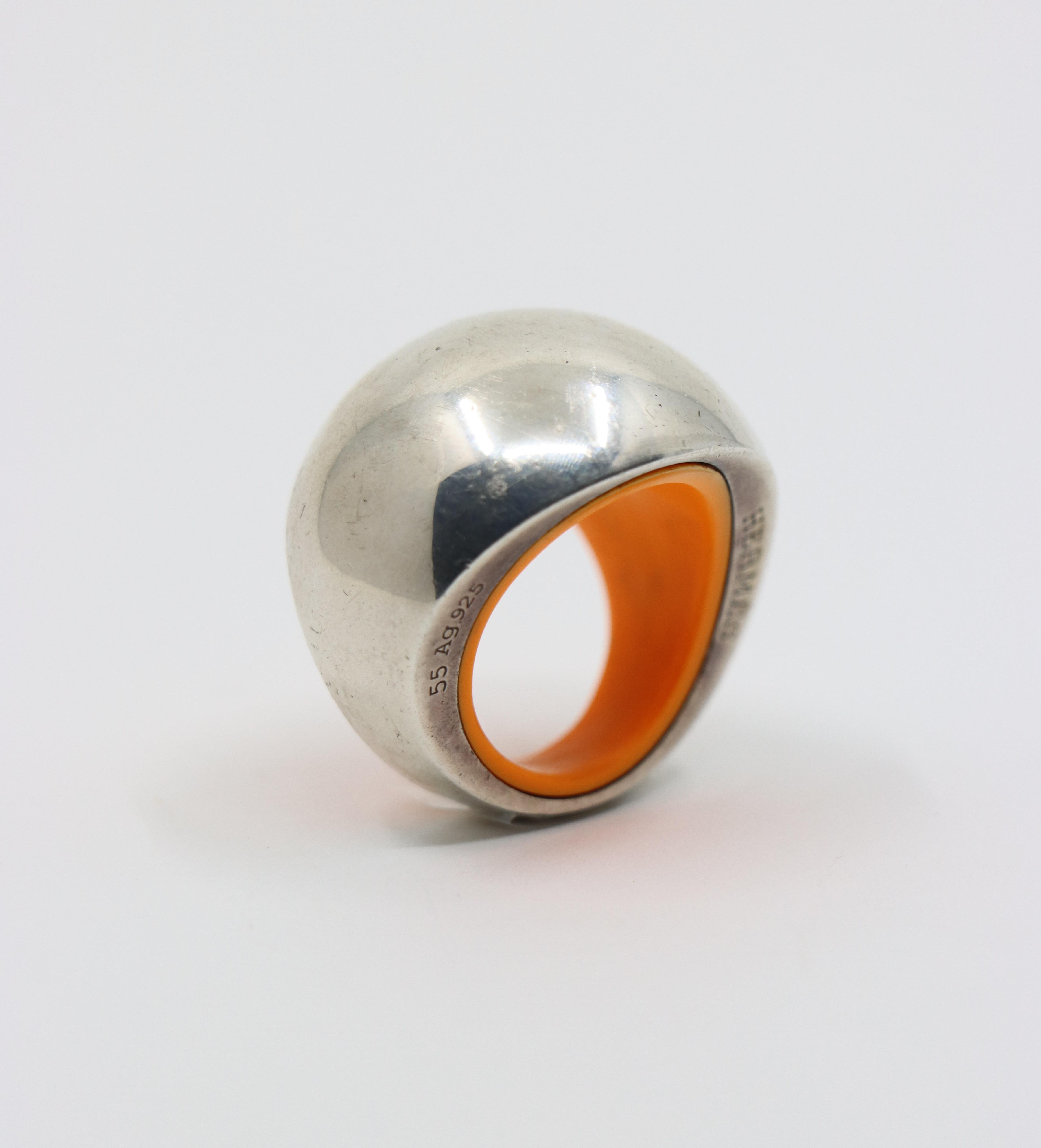 Hermes Sterling Silver Quark Cocktail Orange Ring 4