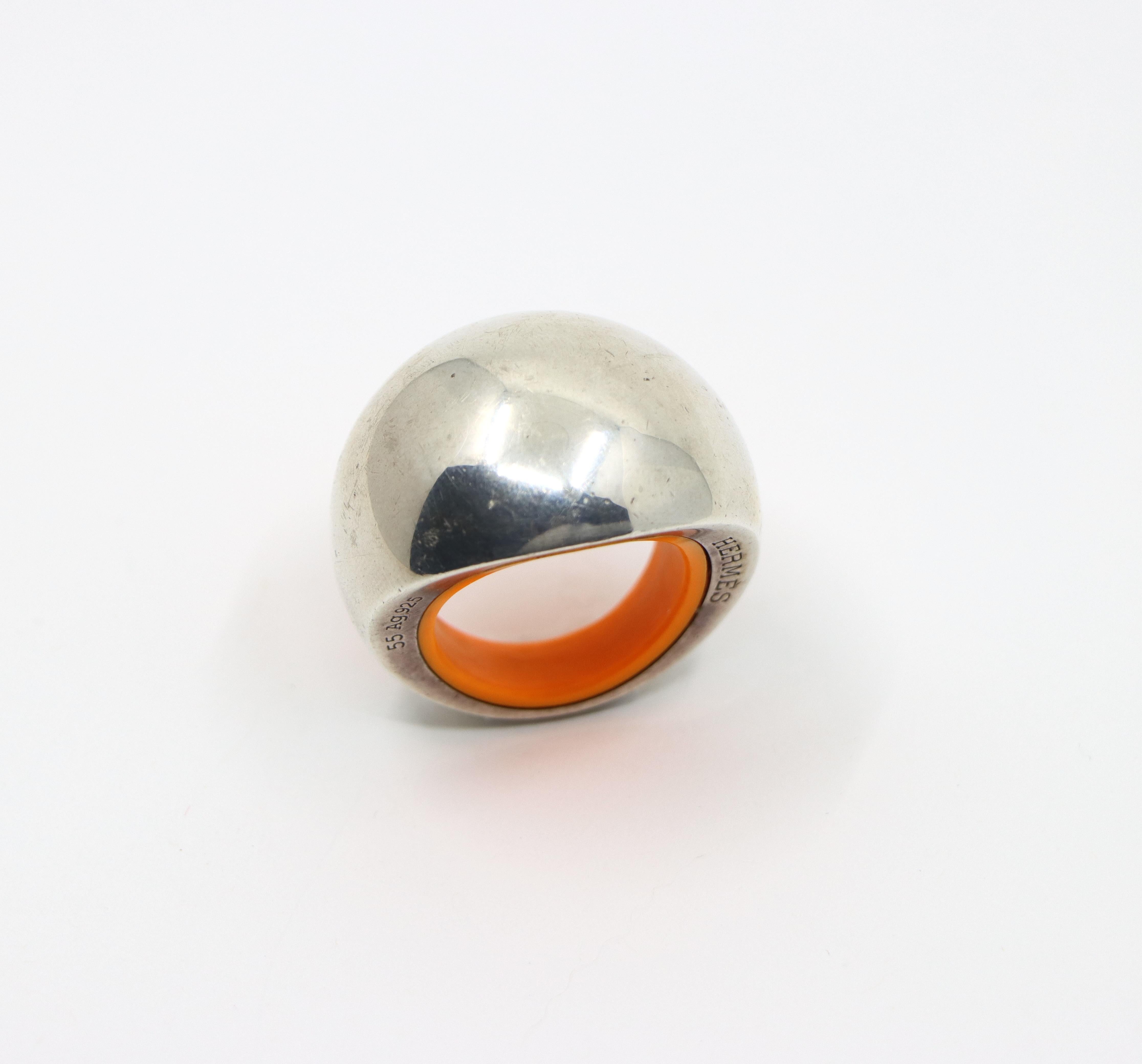 Hermes Sterling Silver Quark Cocktail Orange Ring 5