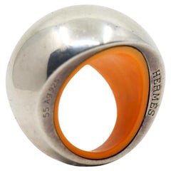 Hermes Sterling Silver Quark Cocktail Orange Ring
