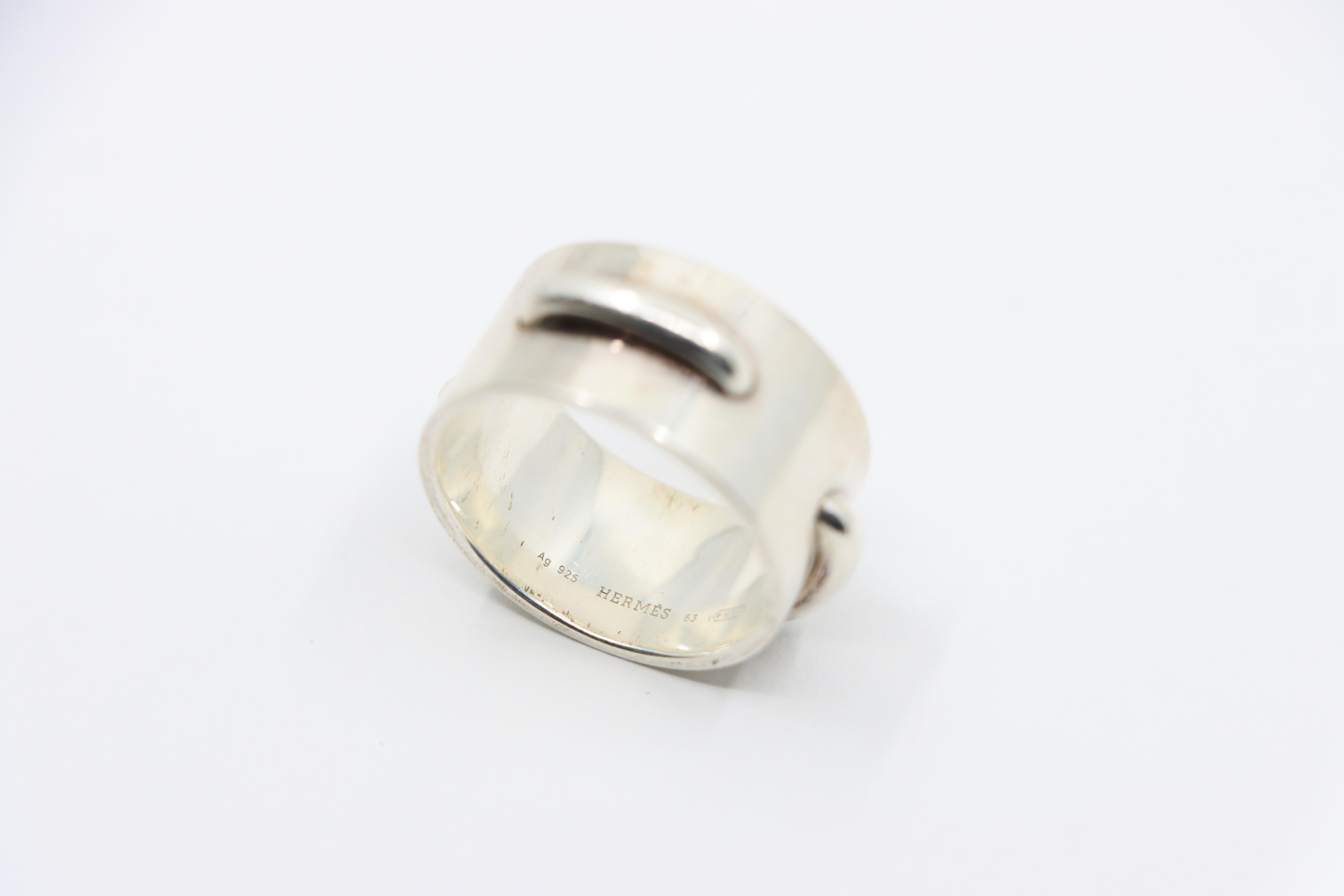 Hermes Sterling Silver Seam Band Ring For Sale 8
