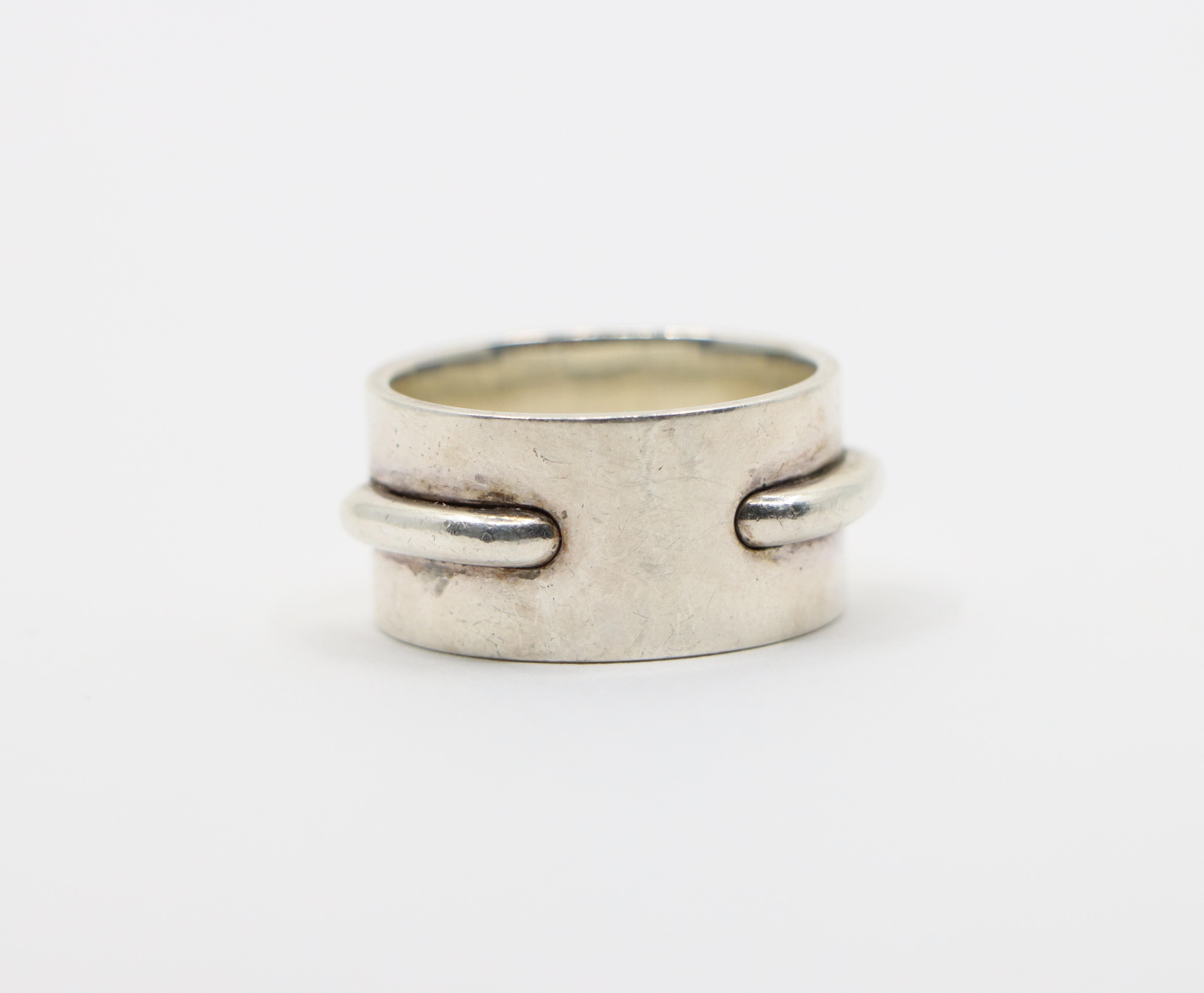 Women's or Men's Hermes Sterling Silver Seam Band Ring For Sale