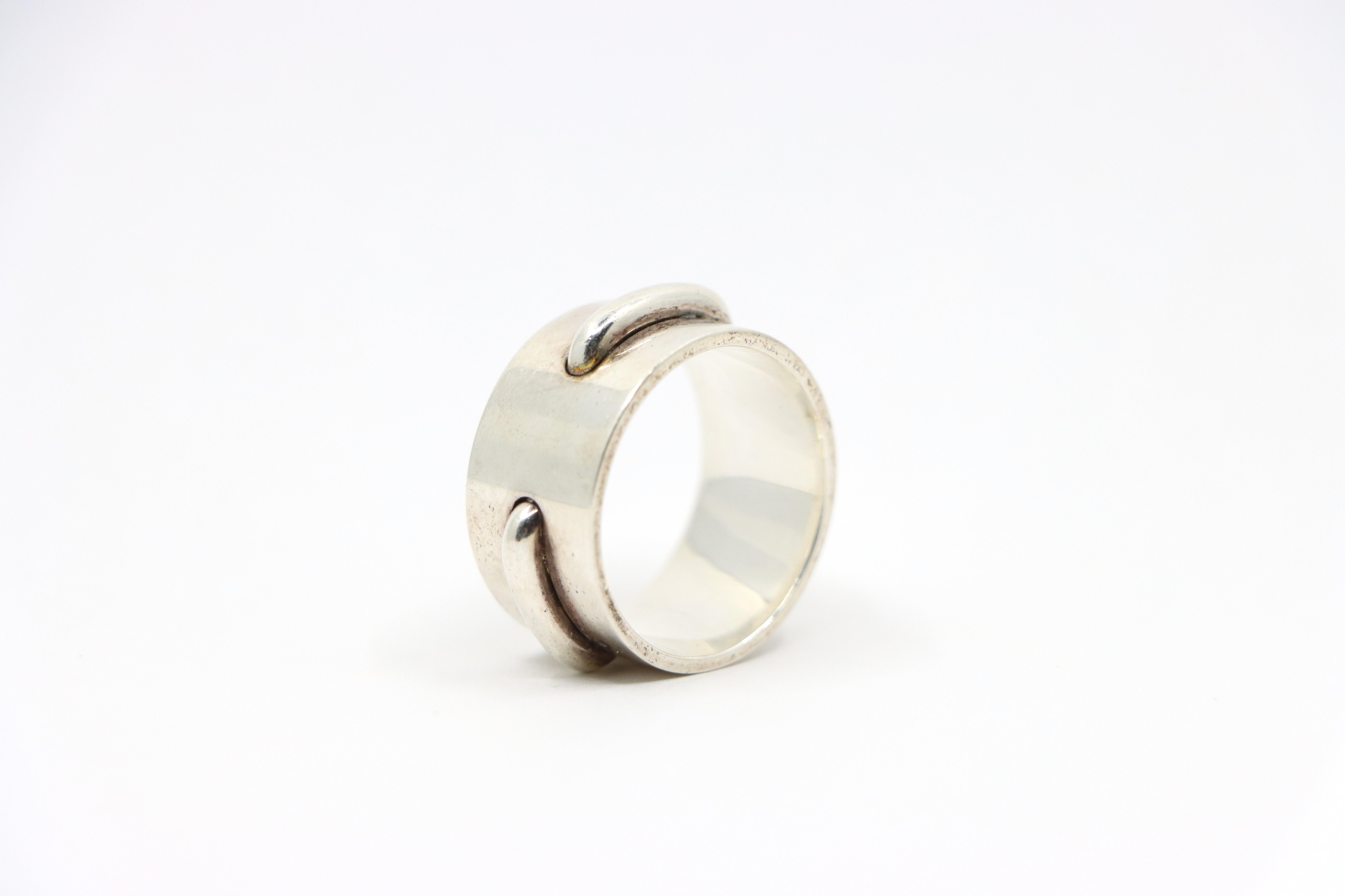 Hermes Sterling Silver Seam Band Ring For Sale 2