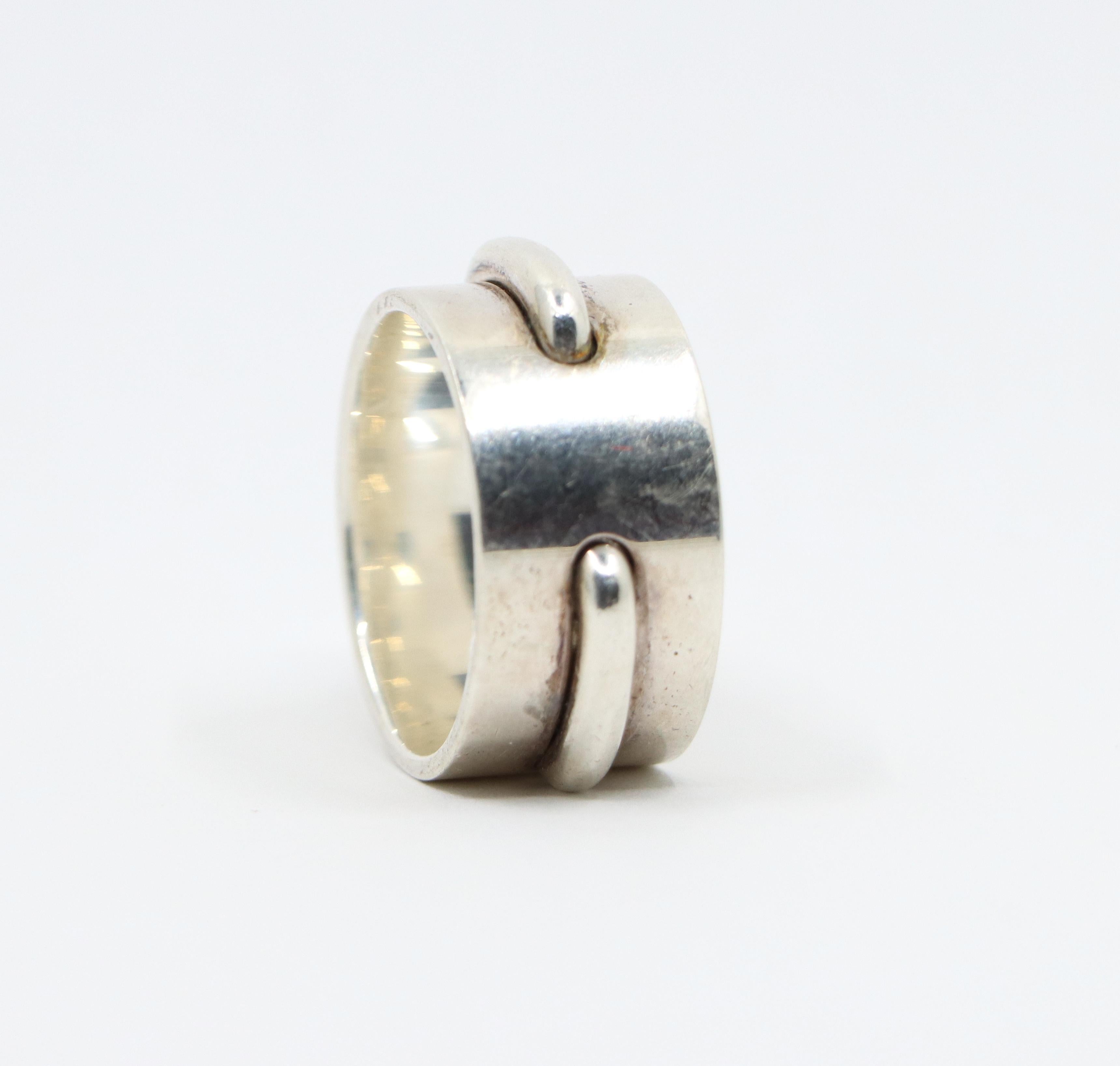 Hermes Sterling Silver Seam Band Ring For Sale 3