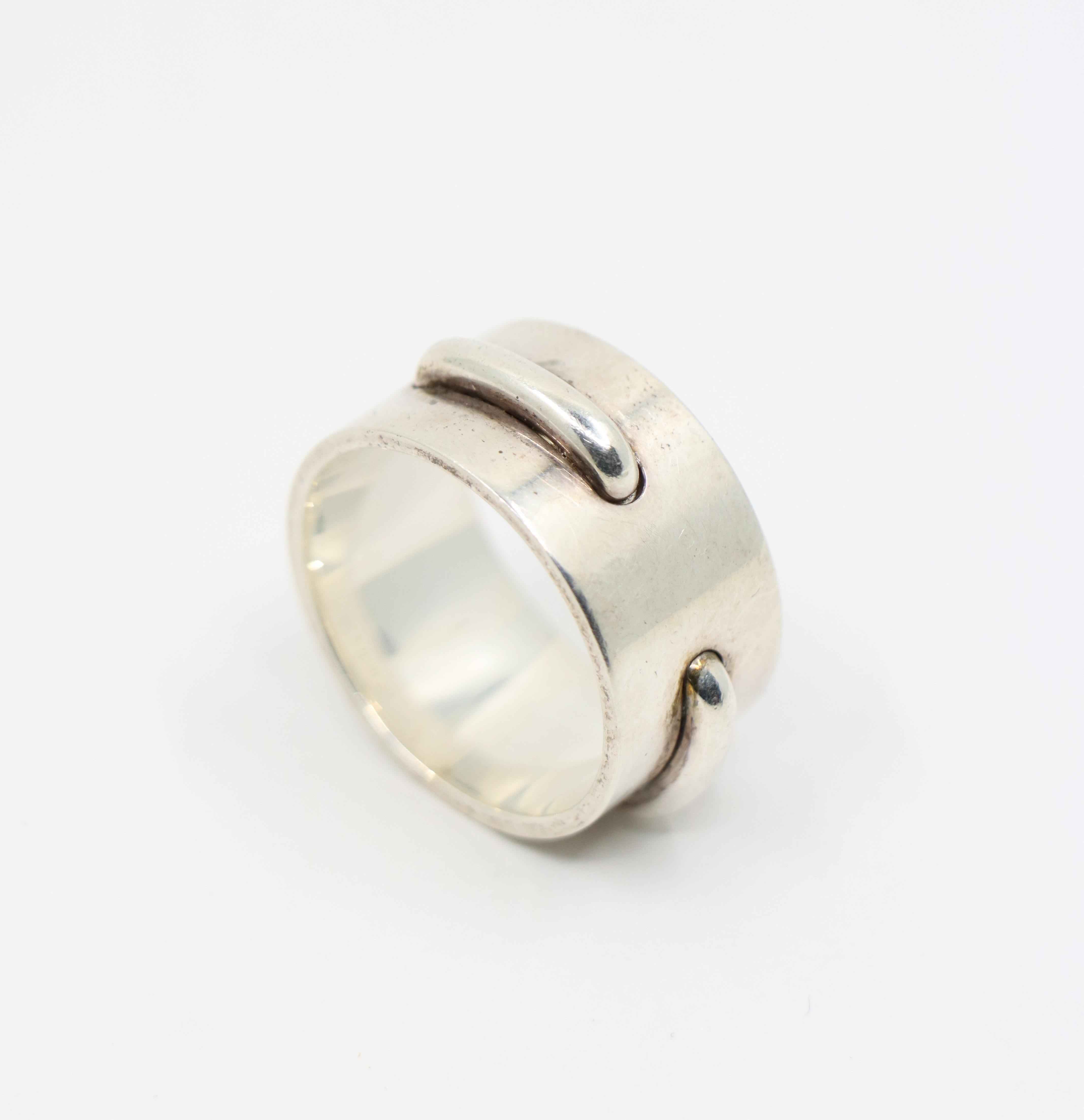 Hermes Sterling Silver Seam Band Ring For Sale 5