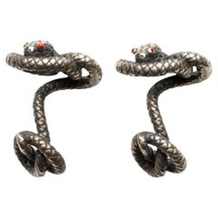 Hermes Sterling Silver Snake Cufflinks