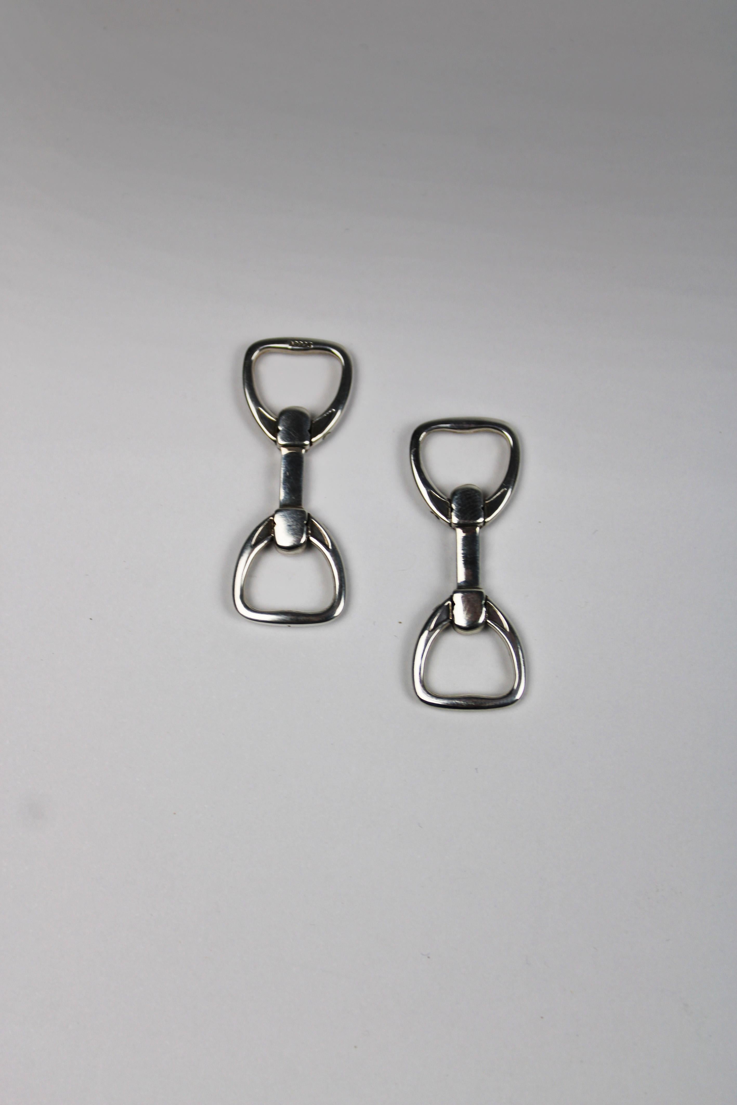 Hermès Sterling Silver Stirrup Cufflinks Box Paris France 21th Century In Excellent Condition For Sale In Antwerpen, BE