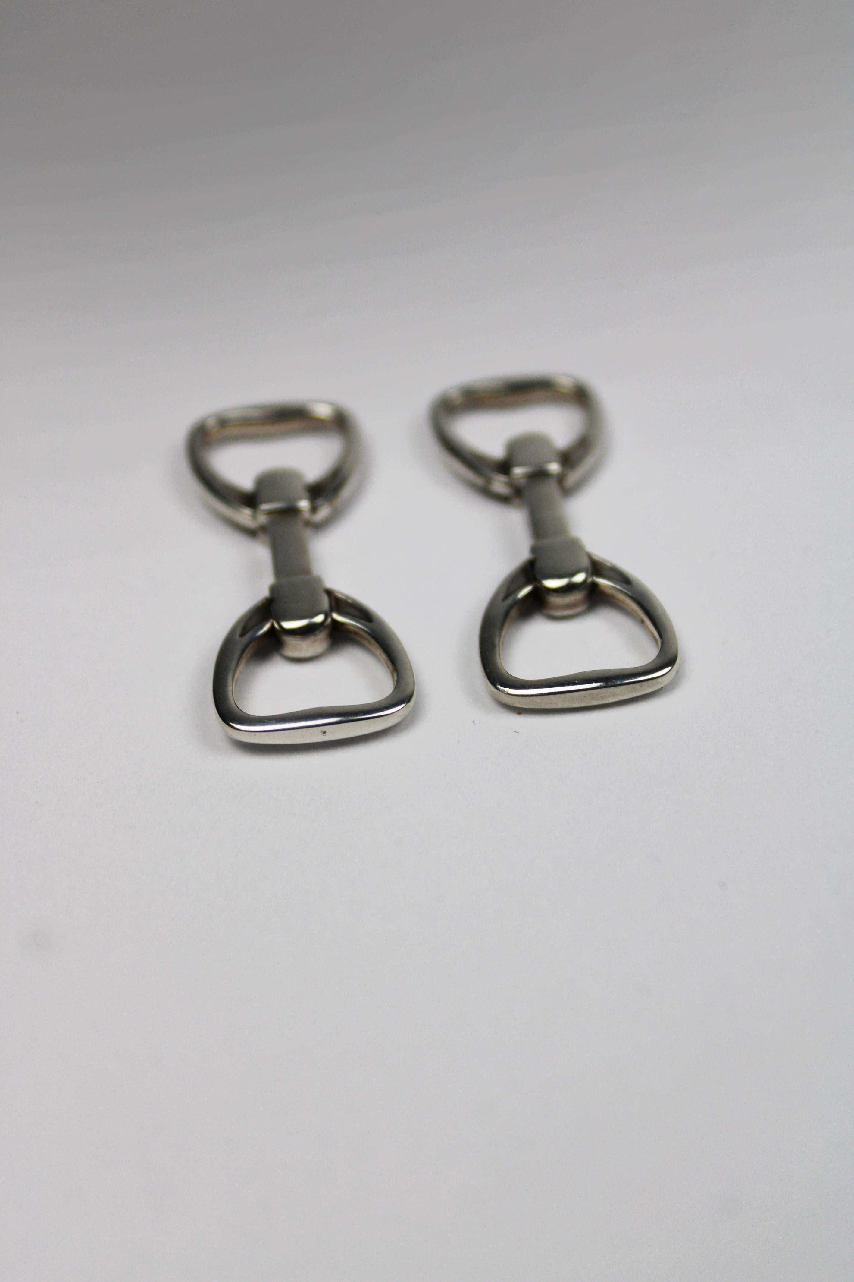 Contemporary Hermès Sterling Silver Stirrup Cufflinks Box Paris France 21th Century For Sale