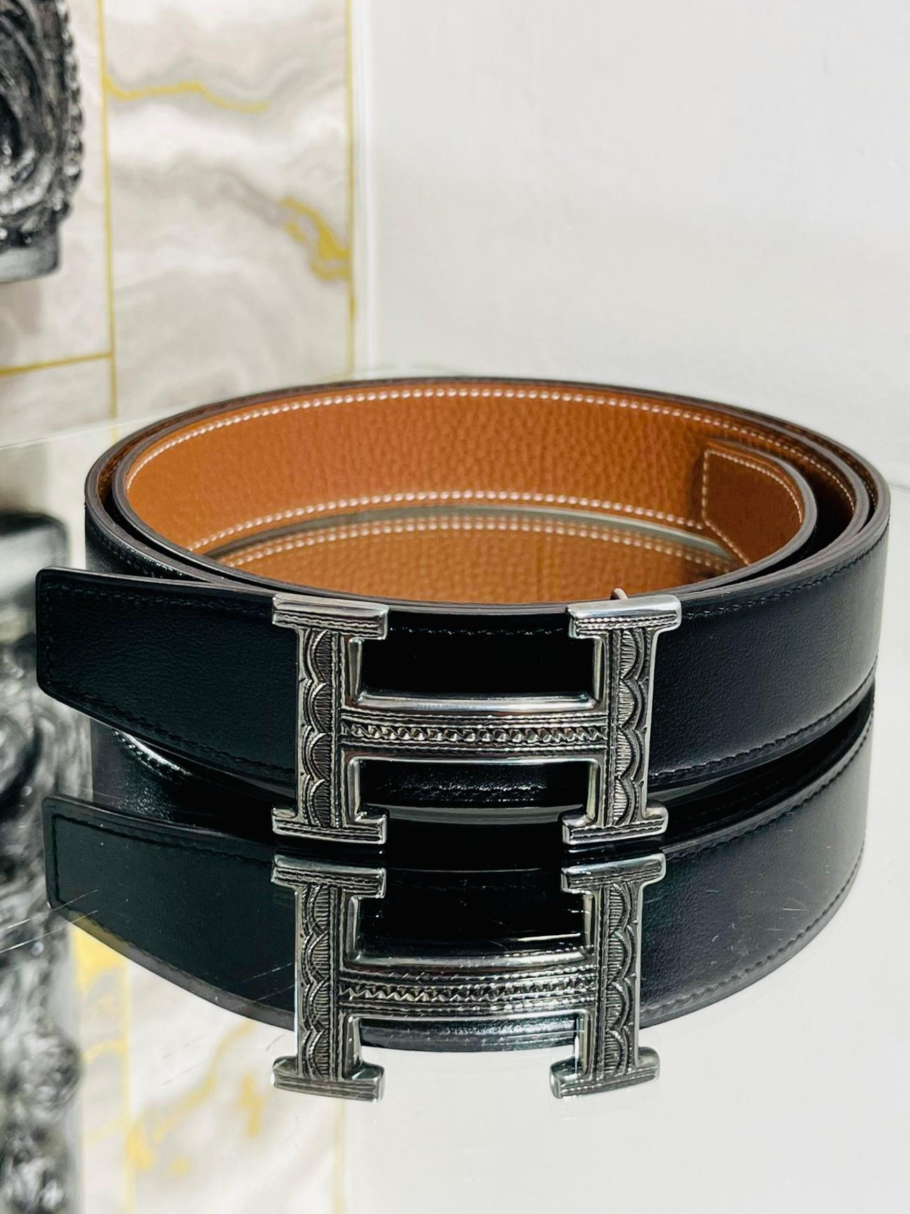 Hermes  Sterling Silver Touareg Buckle & Leather Belt Set For Sale 2