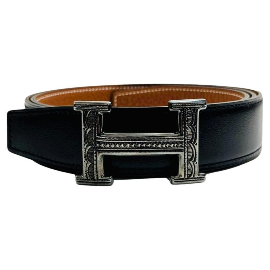 Hermes  Sterling Silver Touareg Buckle & Leather Belt Set For Sale
