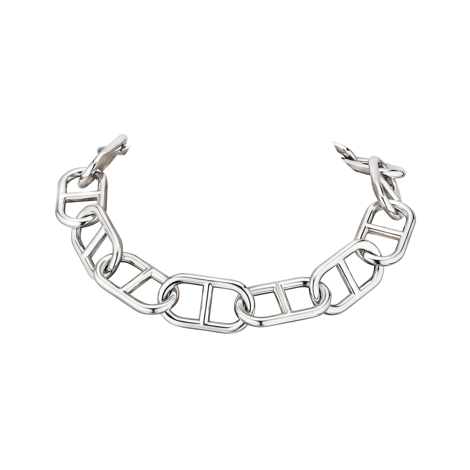 Wow wee!!  Bold and beautiful, this Hermes sterling silver vintage 'chaine d'ancre' oversized one-of-a-kind runway link necklace is stylishly powerful.  Signed Hermes.  Circa 2010.  22 inches in length by 1 inch in width. 