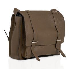 Hermes Steve Caporal Messenger 28 Bag Etoupe Clemence Leather Palladium