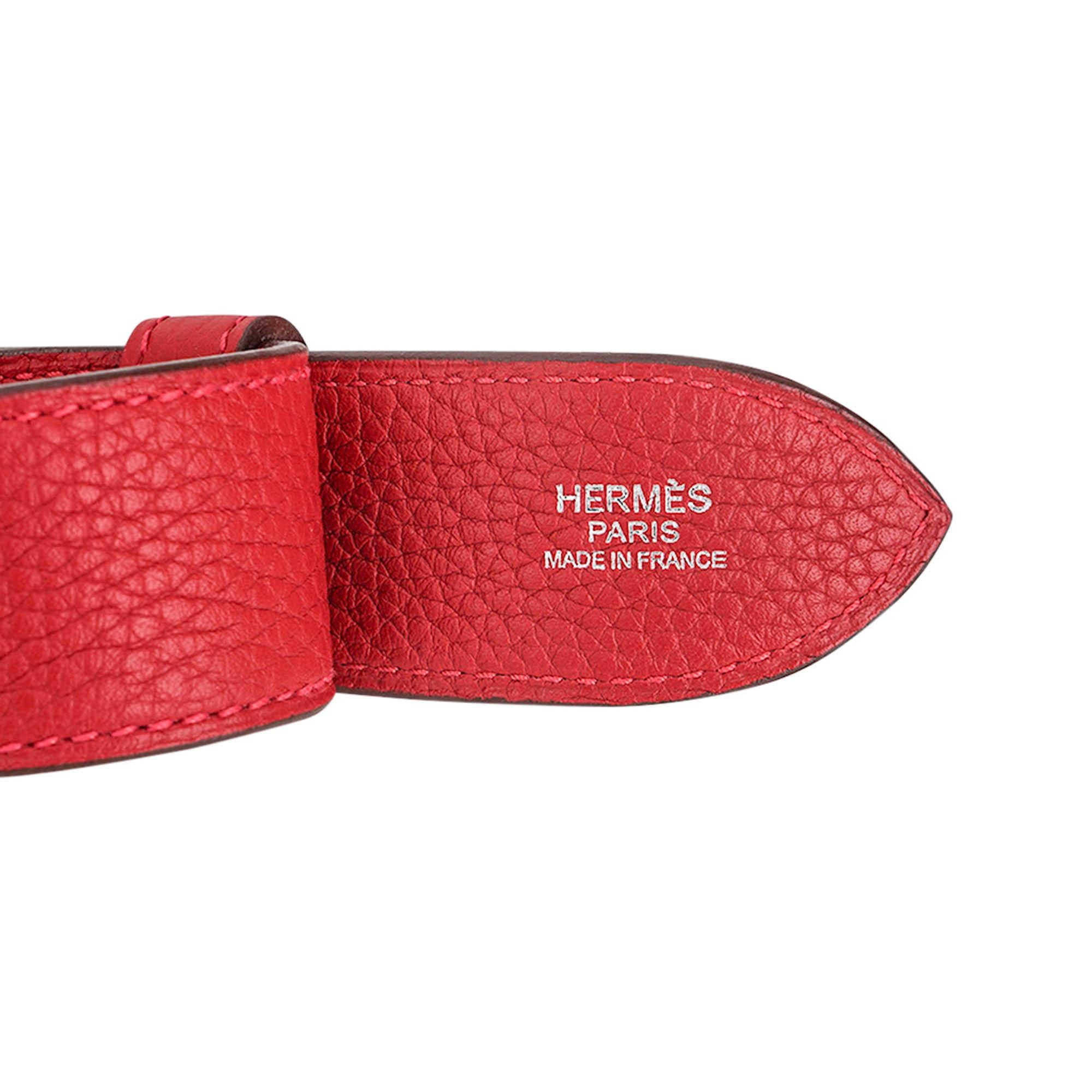 Hermes Steve Messenger 35 Borsa Rouge Casaque Clemence Pelle Palladium Hardware in vendita 7