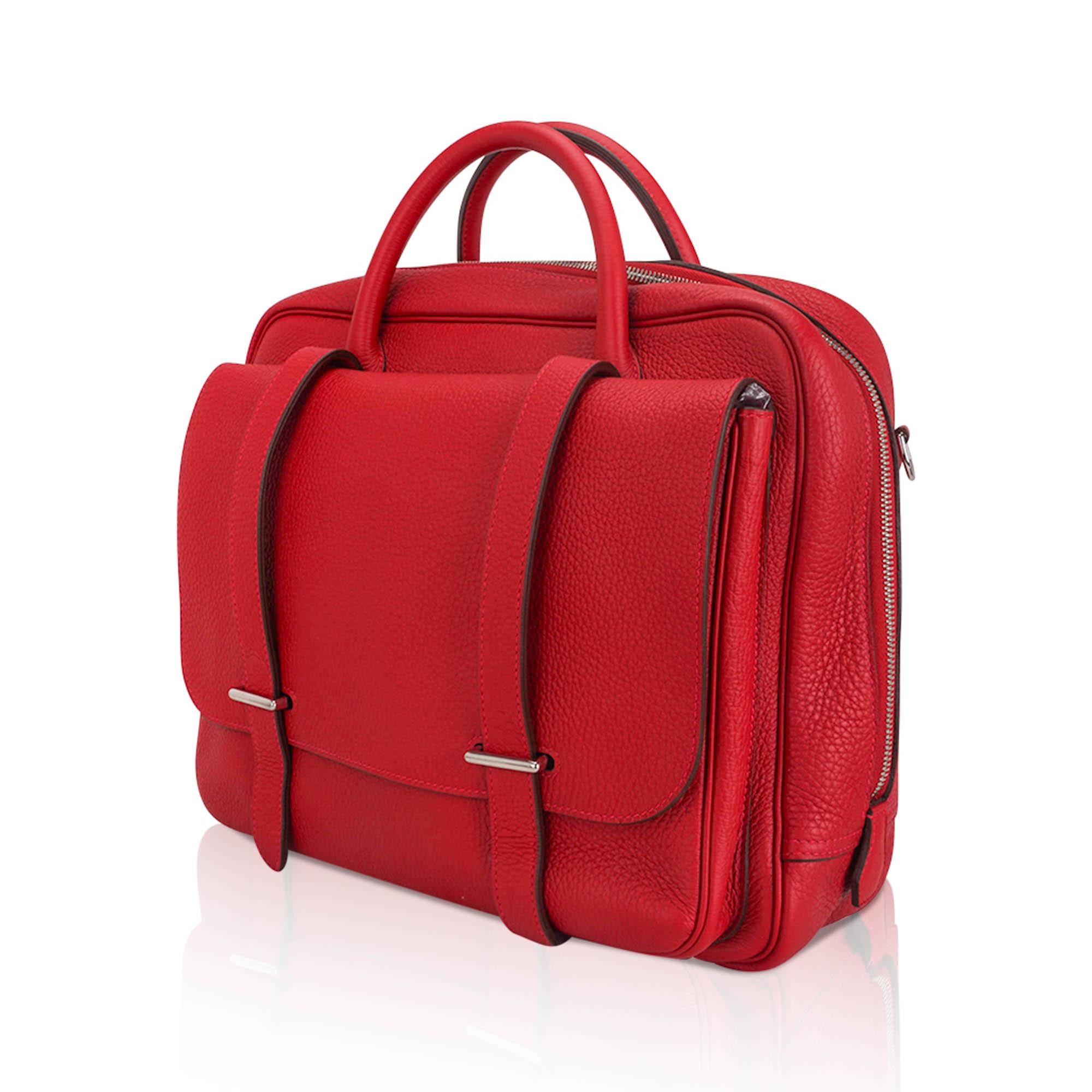 Hermes Steve Messenger 35 Borsa Rouge Casaque Clemence Pelle Palladium Hardware In condizioni Nuovo in vendita a Miami, FL