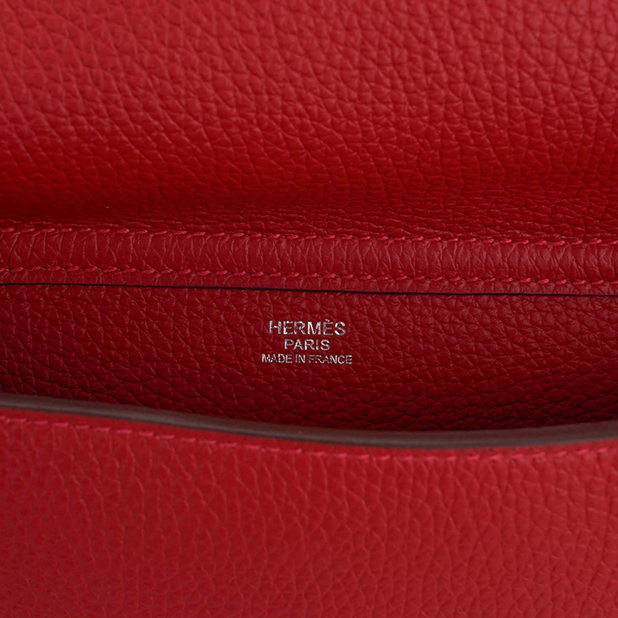 Hermes Steve Messenger 35 Borsa Rouge Casaque Clemence Pelle Palladium Hardware in vendita 4