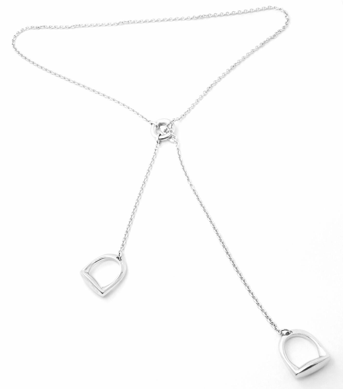 18k White Gold Stirrup Lariat Link Chain Necklace by Hermes.
Details: 
Weight: 26.3 grams
Length: Chain Length: 15