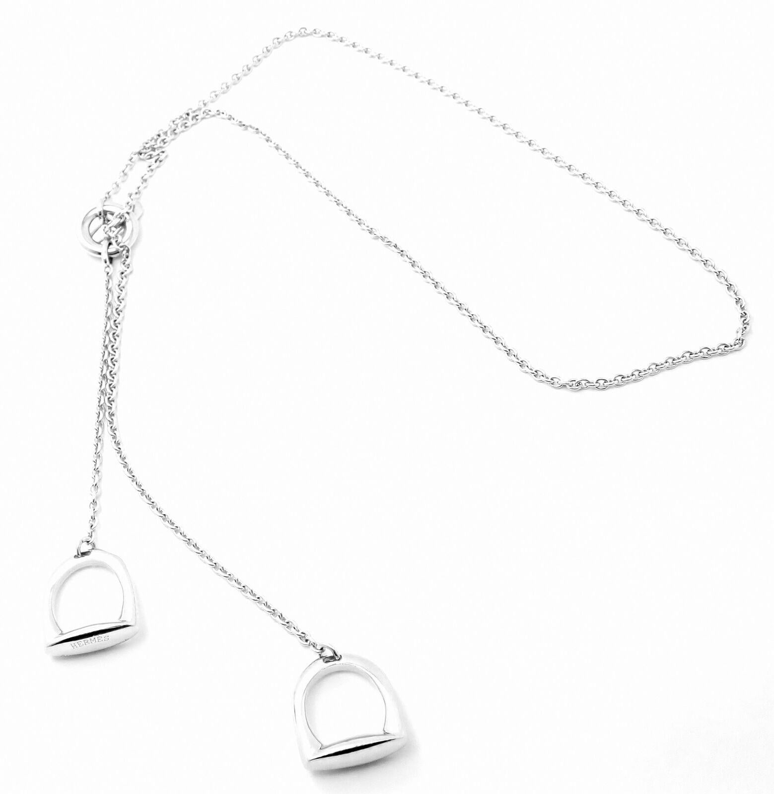 Women's or Men's Hermes Stirrup Lariat White Gold Link Chain Necklace