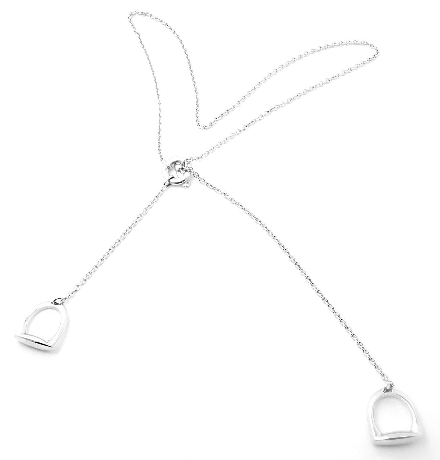 Hermes Stirrup Lariat White Gold Link Chain Necklace 1