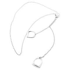 Hermes Stirrup Lariat White Gold Link Chain Necklace