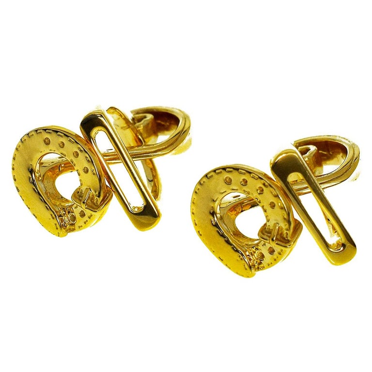 Hermes Stirrup Yellow Gold Cufflinks For Sale at 1stDibs