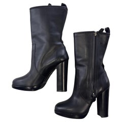 Hermès Black Leather Boots In Excellent Condition, 2000s