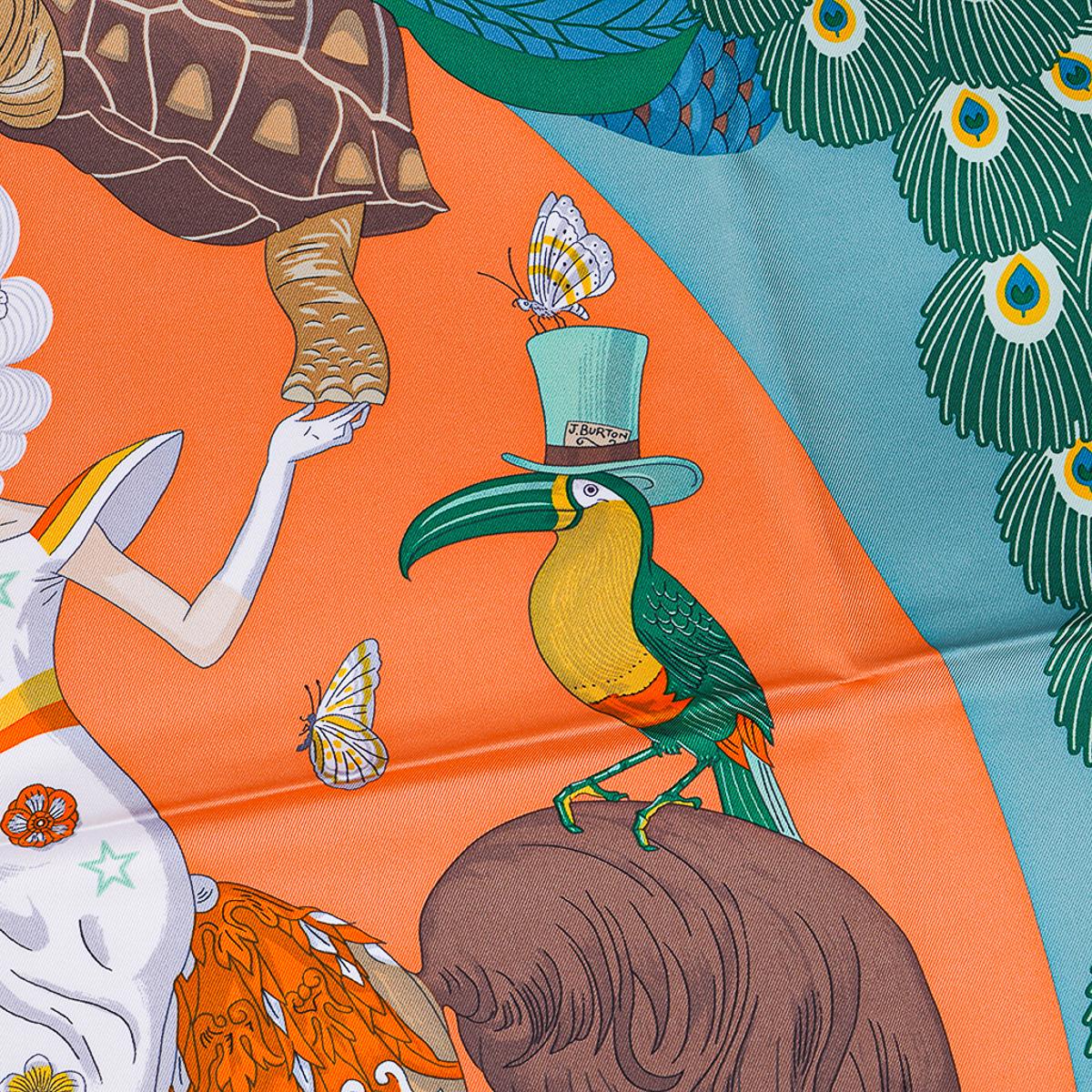 Hermes Story Abricot / Beige / Vert  Silk Scarf 90 For Sale 4
