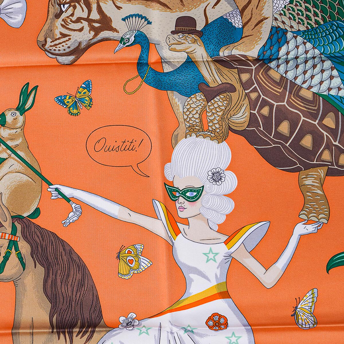 Hermes Story Abricot / Beige / Vert  Silk Scarf 90 For Sale 5
