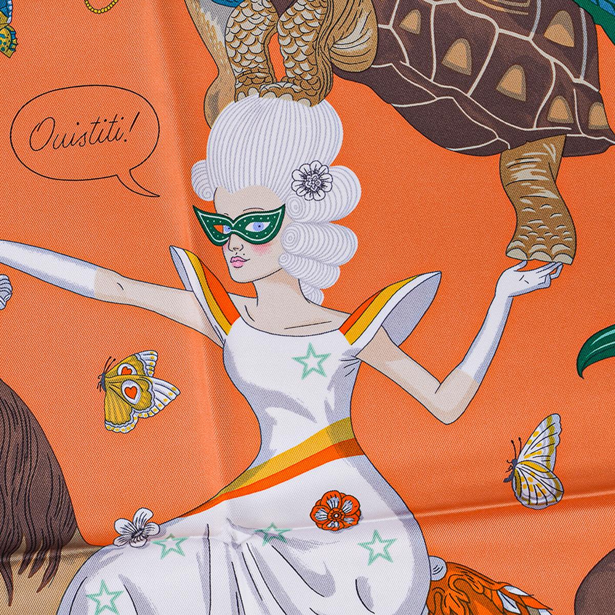 Hermes Story Abricot / Beige / Vert  Silk Scarf 90 For Sale 7
