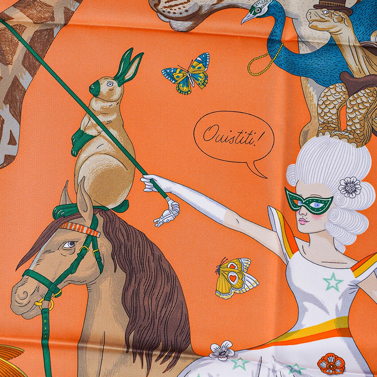 Hermes Story Abricot / Beige / Vert  Silk Scarf 90 For Sale 8