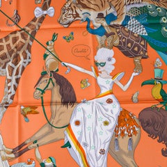 Hermes Story Abricot / Beige / Vert  Silk Scarf 90