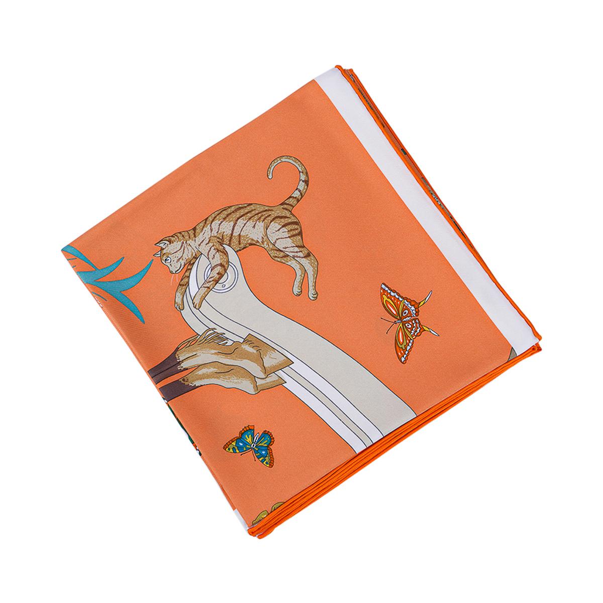 Women's Hermes Story Abricot / Beige / Vert  Silk Scarf 90 For Sale
