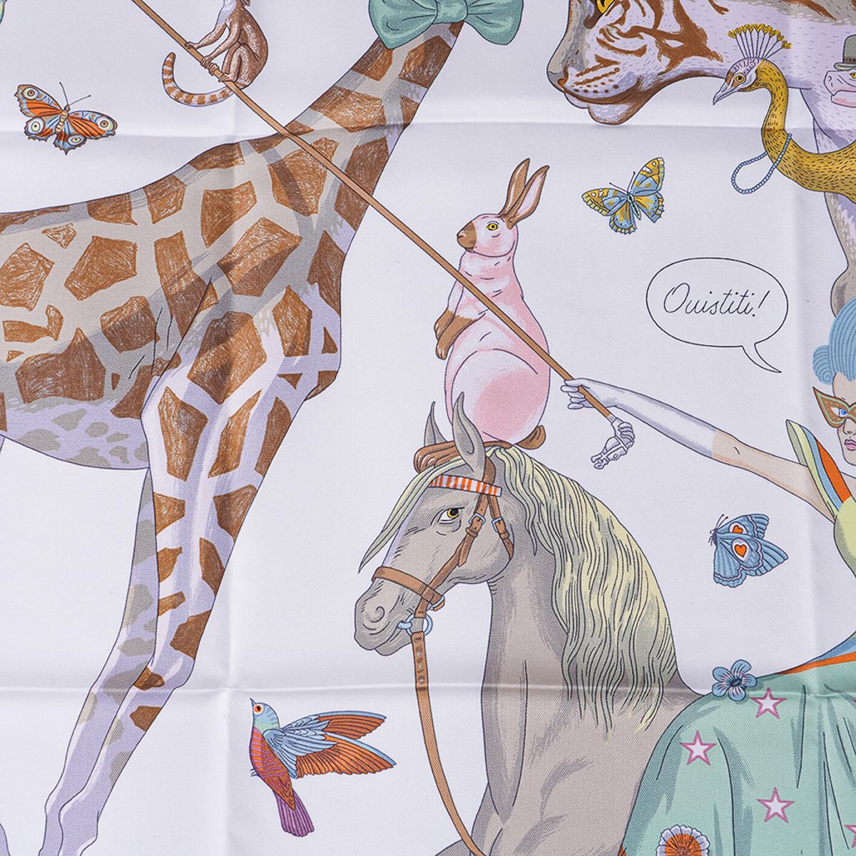 Hermes Story Blanc / Beige / Multicolore  Silk Scarf 90 6