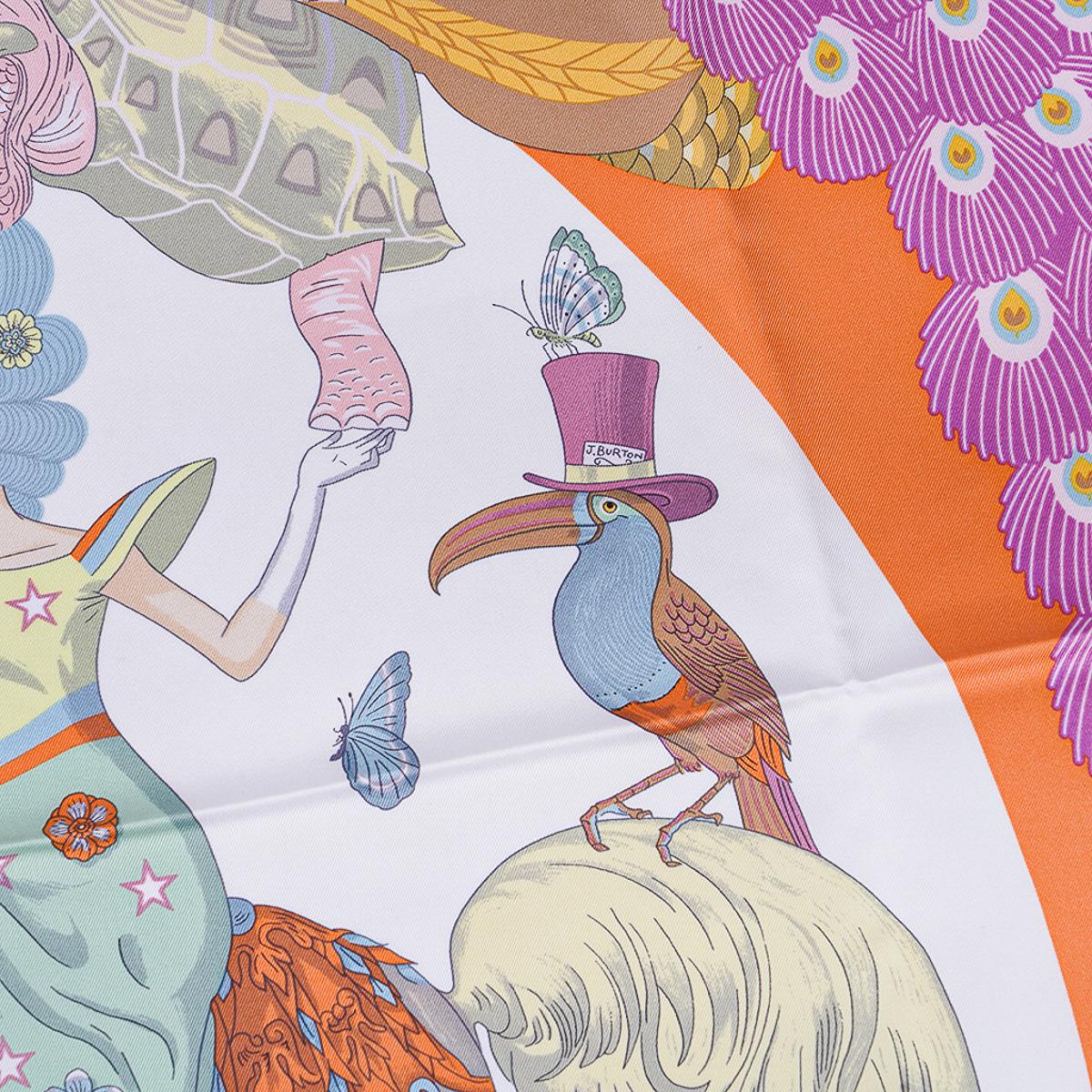 Hermes Story Blanc / Beige / Multicolore  Silk Scarf 90 8