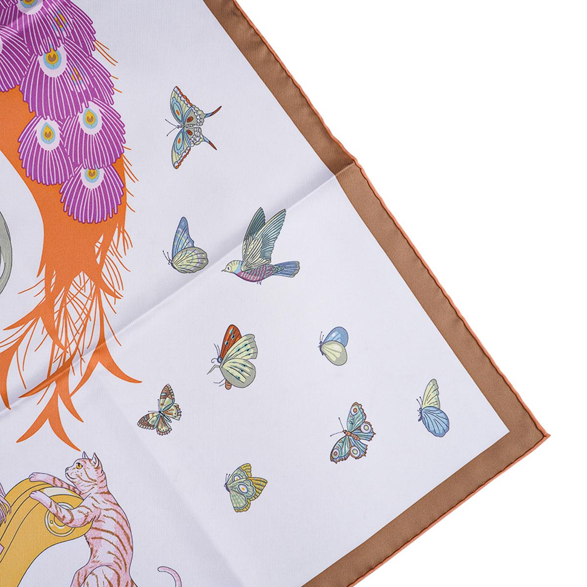 Hermes Story Blanc / Beige / Multicolore  Silk Scarf 90 12