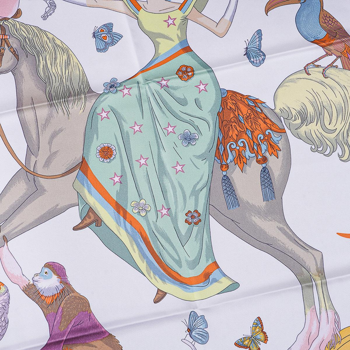 Women's Hermes Story Blanc / Beige / Multicolore  Silk Scarf 90