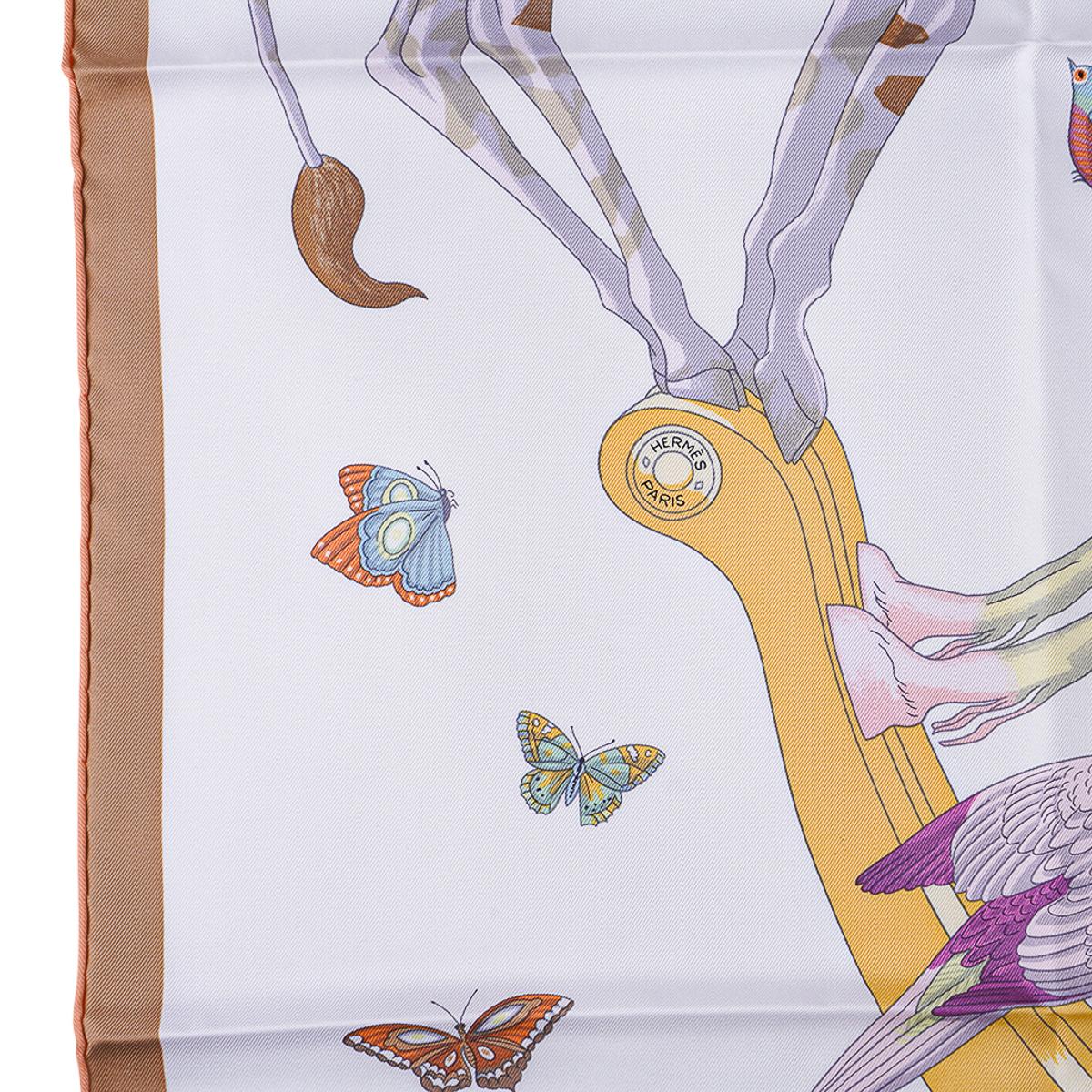 Hermes Story Blanc / Beige / Multicolore  Silk Scarf 90 1