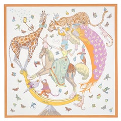 Hermes Story Blanc / Beige / Multicolore  Silk Scarf 90