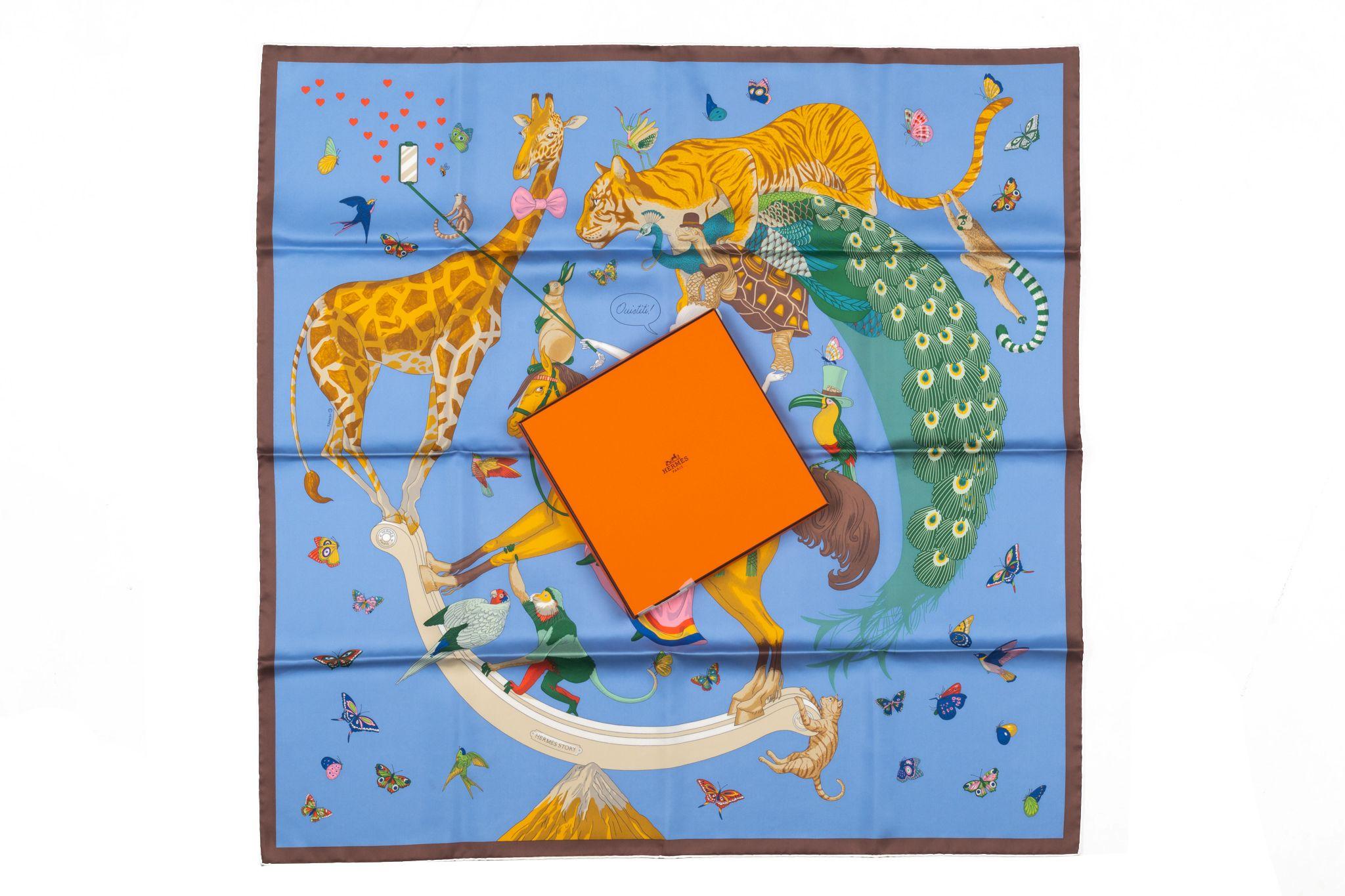 Hermès Story Blue pattern Silk Scarf NIB In New Condition For Sale In West Hollywood, CA