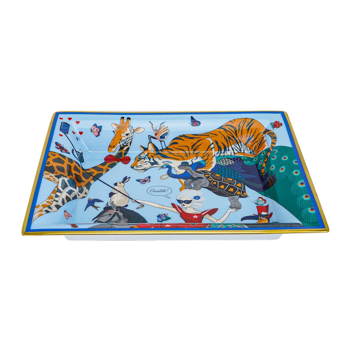 Femenino o masculino Bandeja de cambio Hermes Story Porcelana de Limoges Azul y Gris en venta