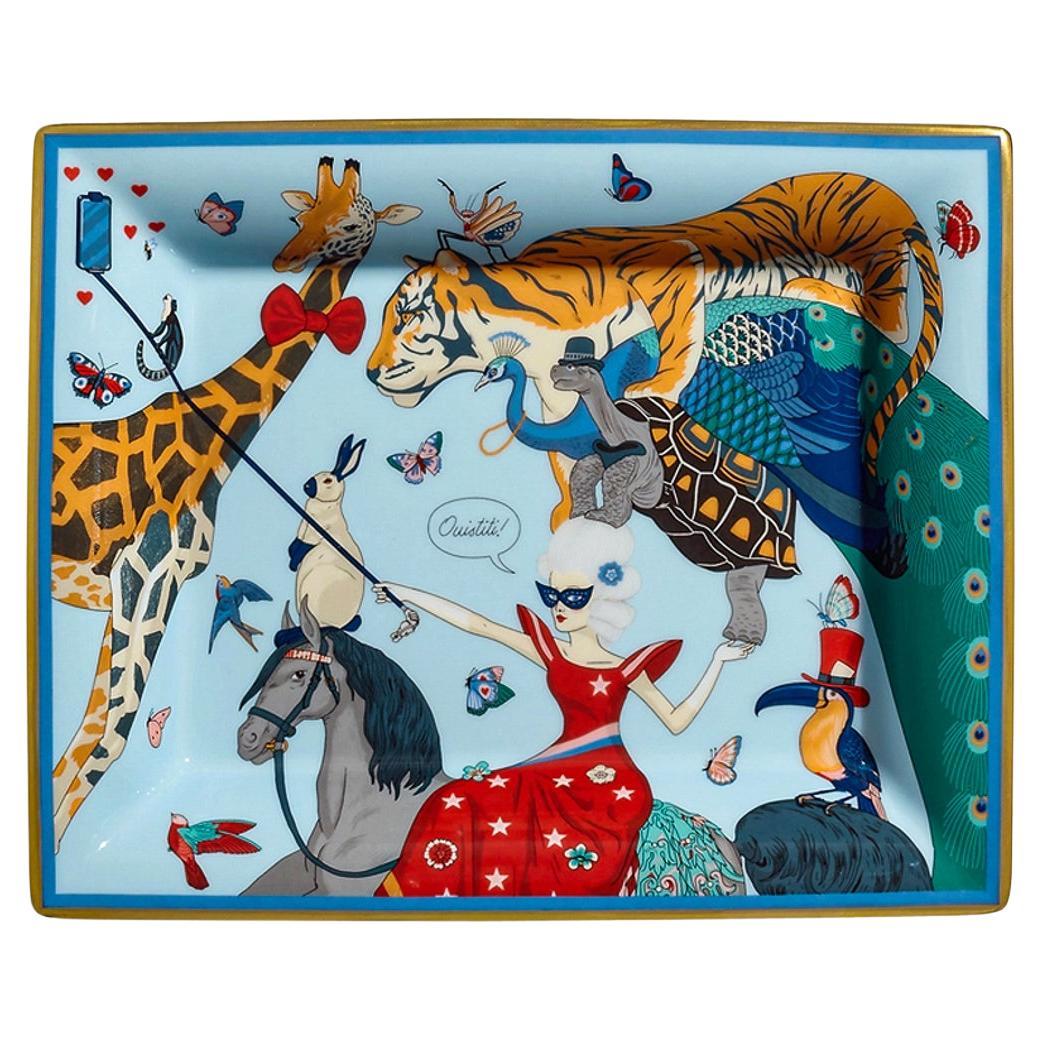 Hermes Story Change Tray Limoges Porcelain Blue and Gris