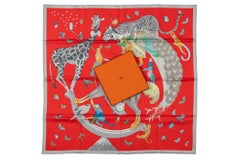 Hermès Story New Red Grey Silk Scarf