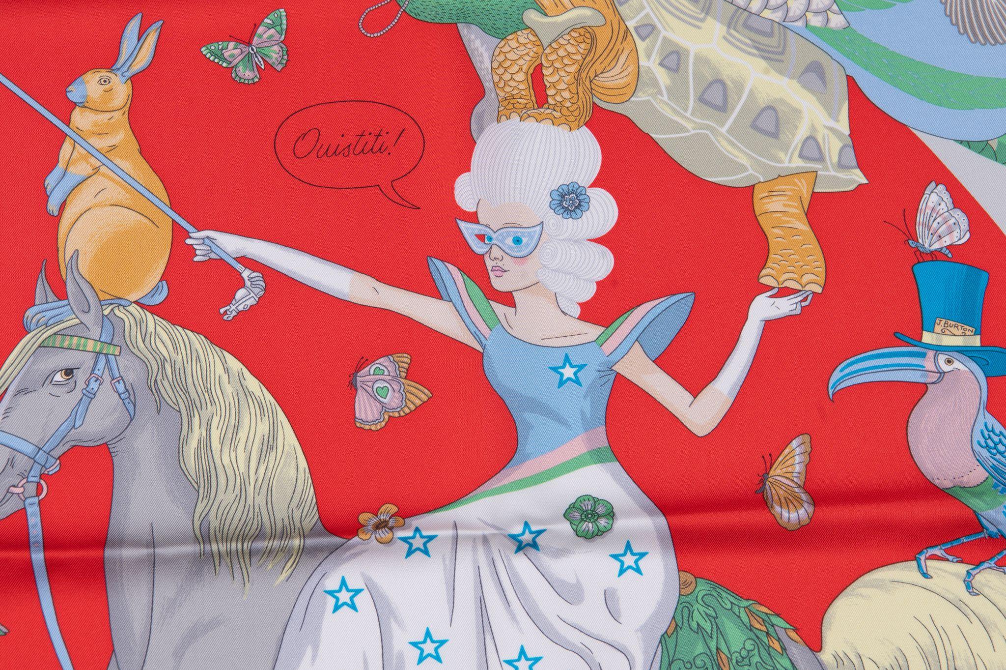 Hermès Story New Red Grey Silk Scarf For Sale 3