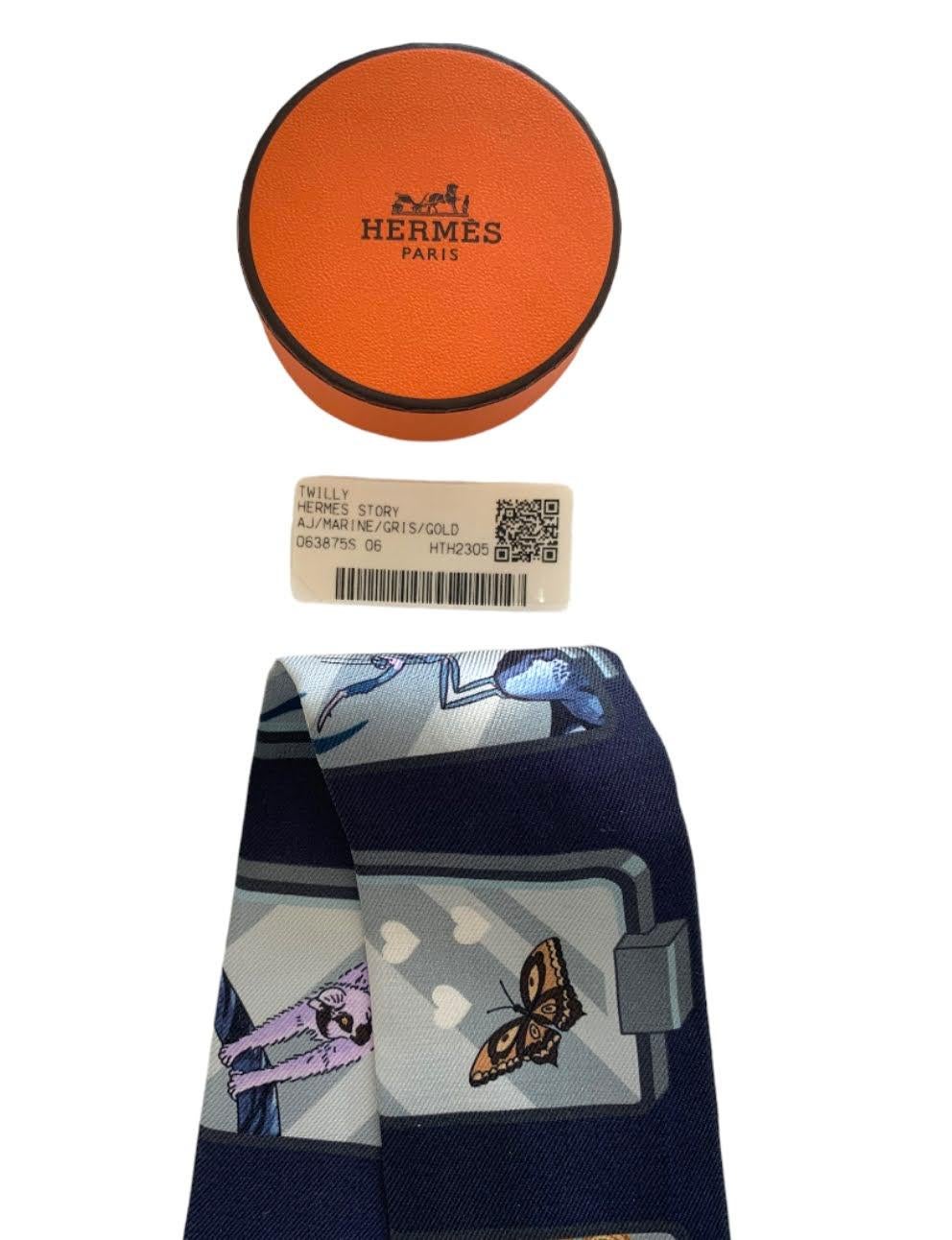 Women's Hermès Story Twilly in Marine & Gold