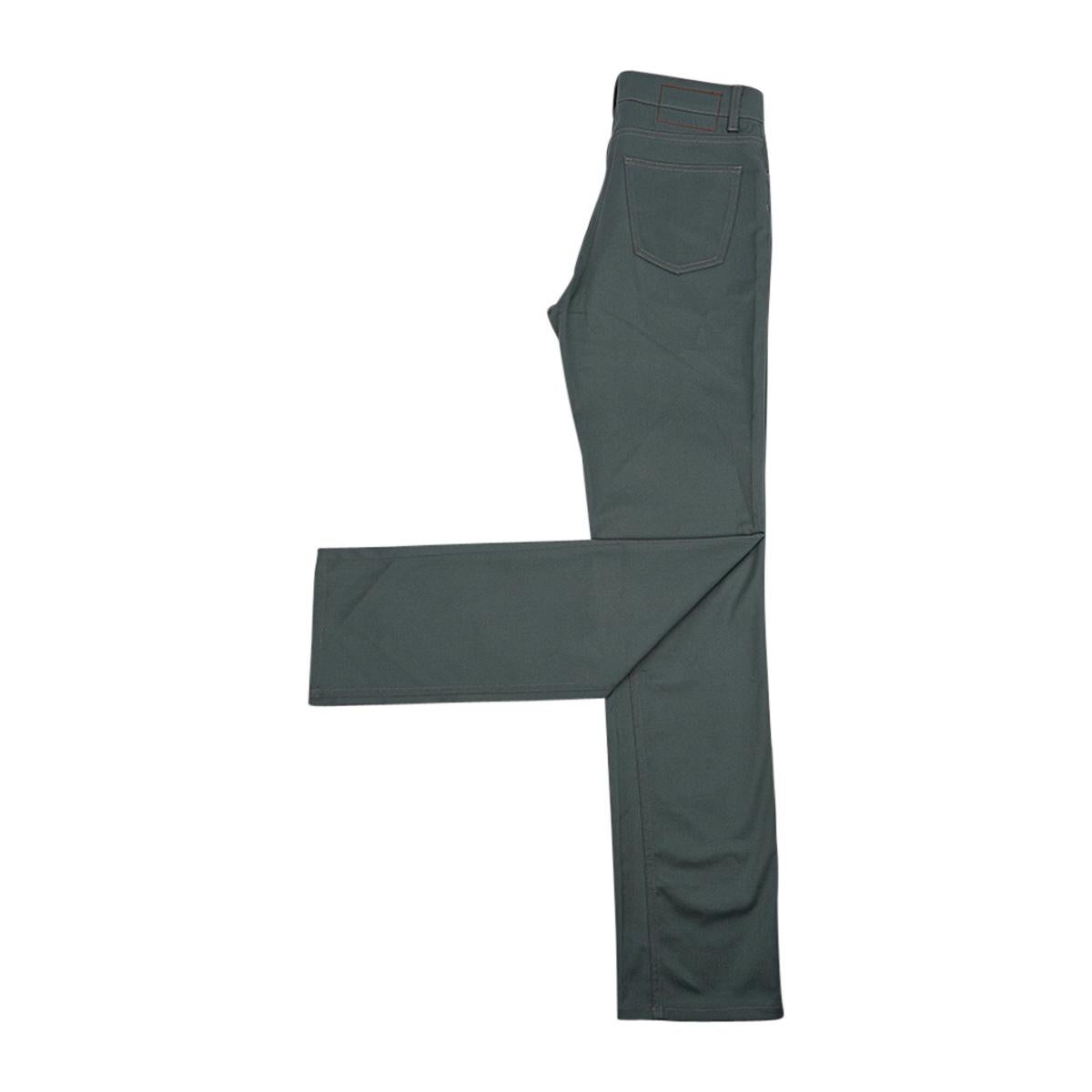 Hermes Straight Cut Jeans Vert de Gris Button Fly / Logo Buttons 40 In New Condition In Miami, FL