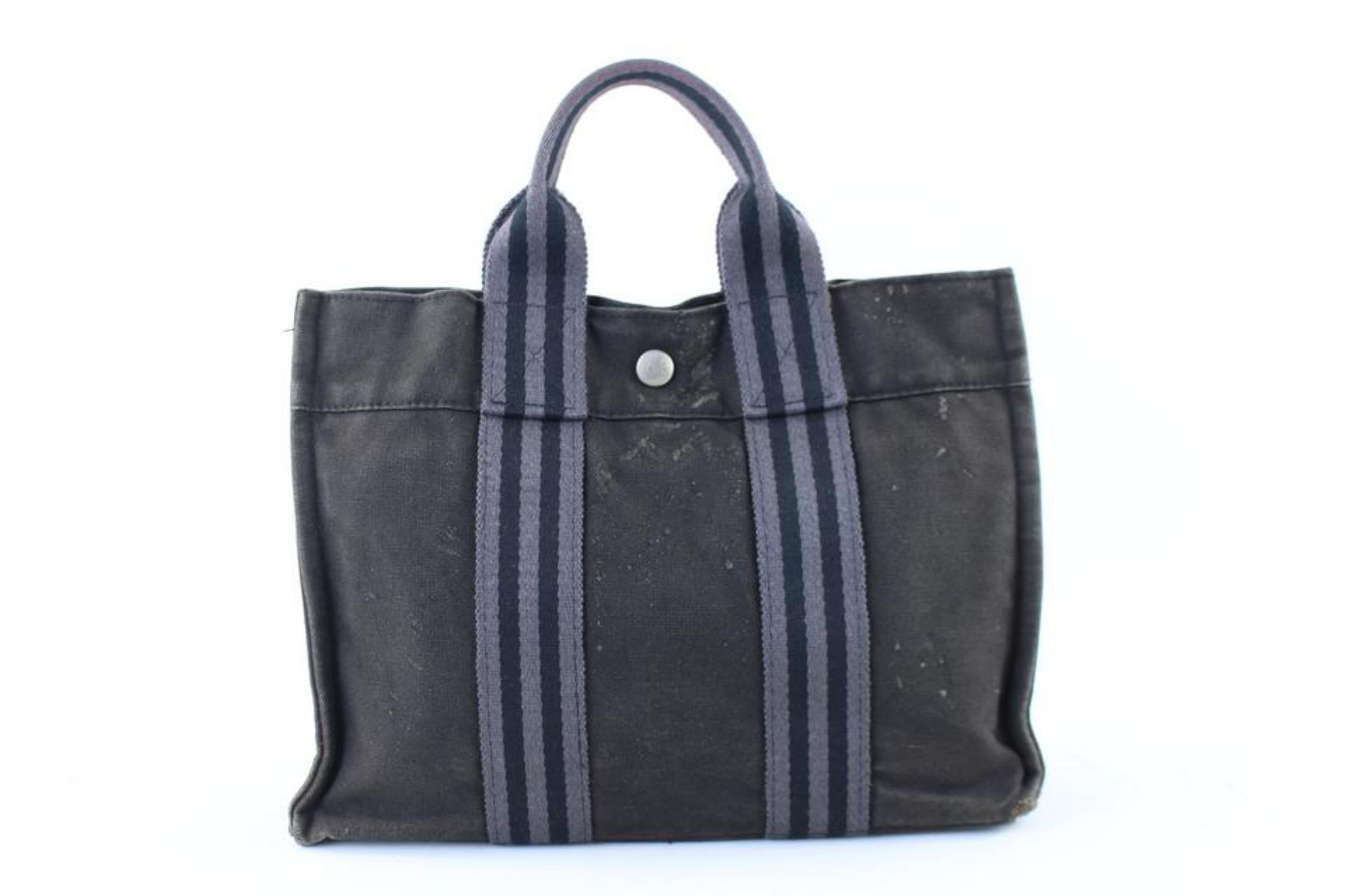 HERMES Stripe Charcoal Fourre Tout 0H31H In Fair Condition In Dix hills, NY