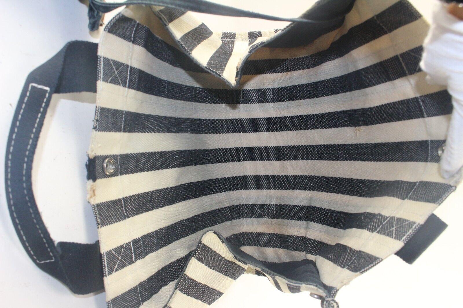 Women's HERMES Striped Cannes Tote with Pouch Black x White 2HER822K For Sale